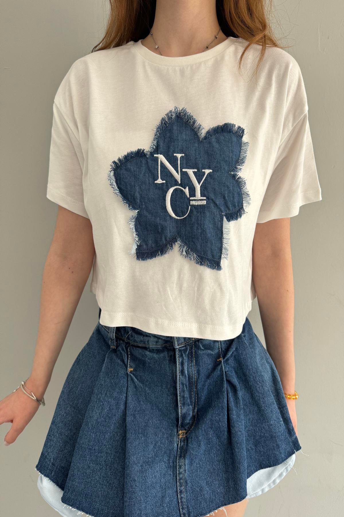NAKIŞ DETAYLI CROP TSHIRT