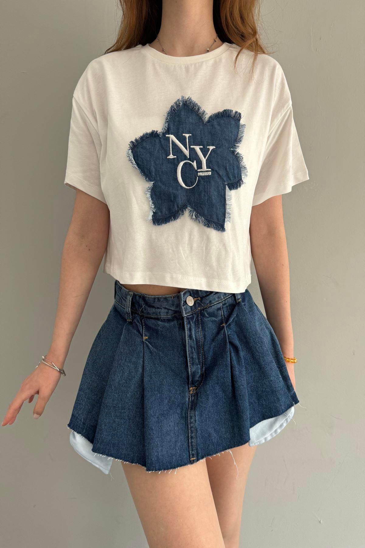 NAKIŞ DETAYLI CROP TSHIRT