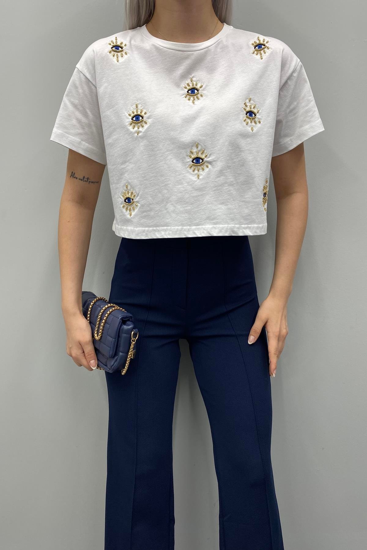 NAKIŞ VE  BONCUK DETAY TSHIRT
