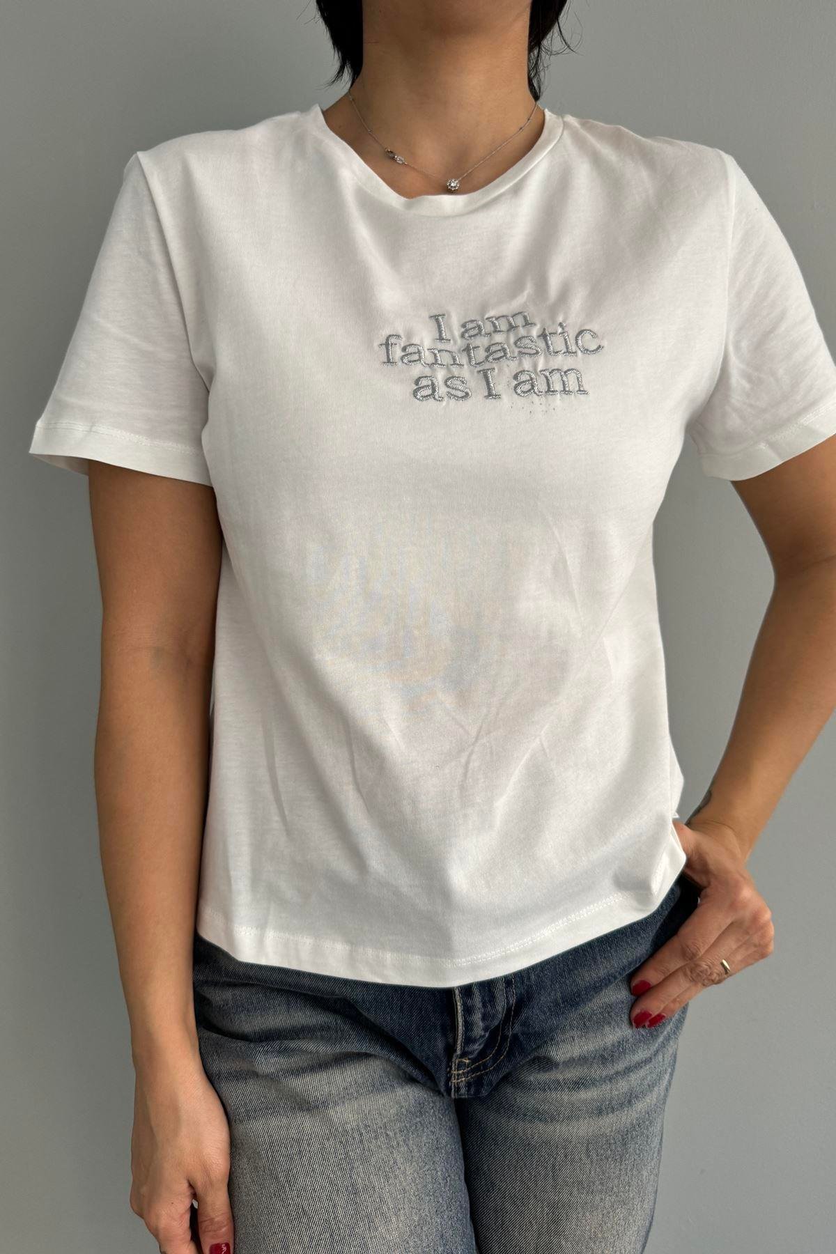 NAKIŞLI BİSİKLET YAKA TSHIRT