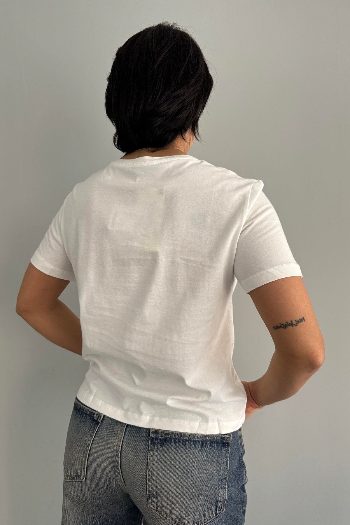 NAKIŞLI BİSİKLET YAKA TSHIRT