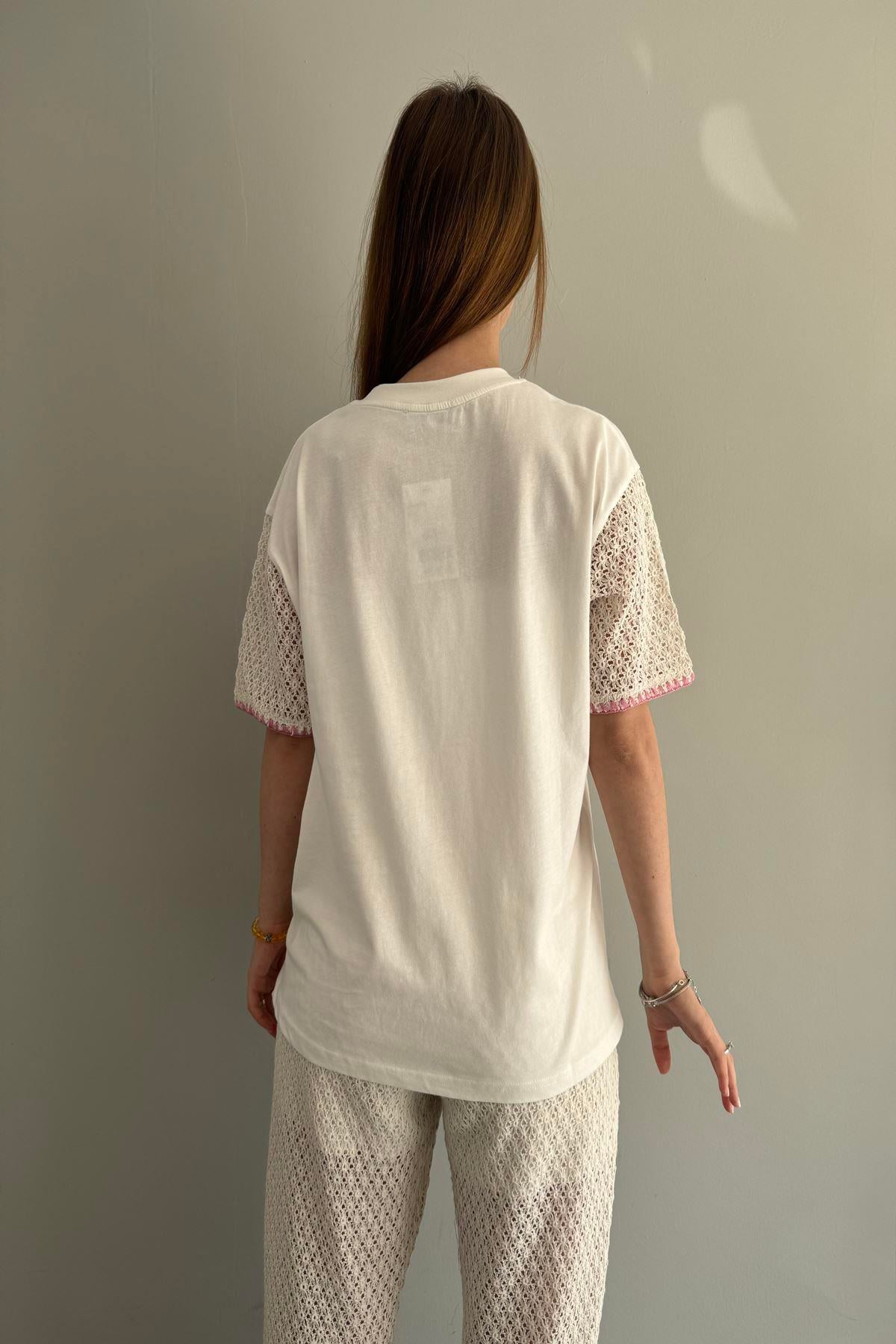 ÖRGÜ KUMAŞ MATCHLİ BASKILI TSHIRT