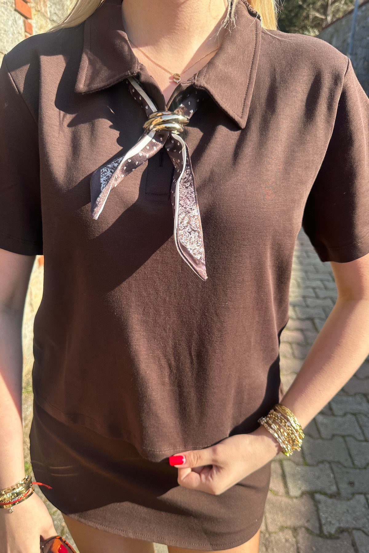 POLO YAKA FULAR DETAY TSHIRT