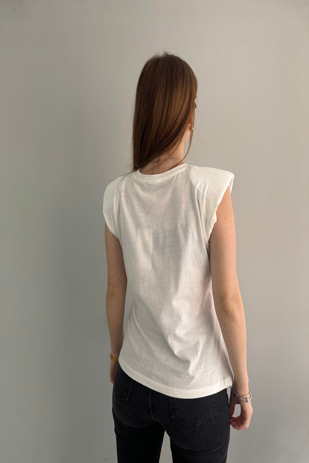 PUL VE BASKI DETAYLI VATKALI TSHIRT