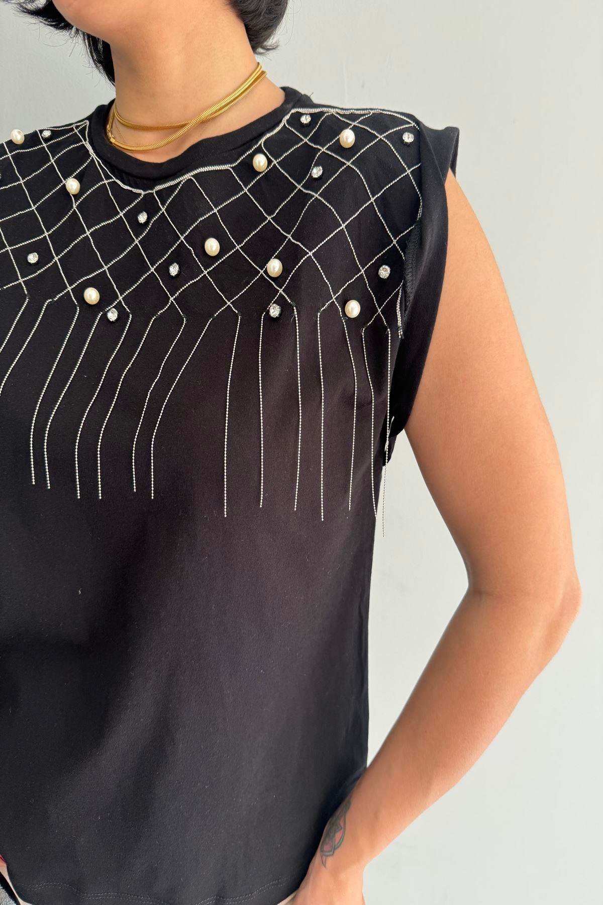 ZİNCİR VE TAŞ İŞLEMELİ TSHIRT