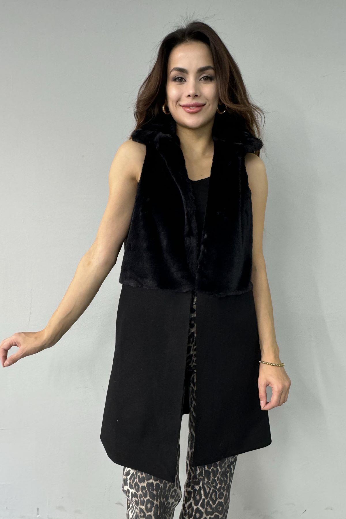 PELUŞ GARNİLİ KAŞE YELEK
