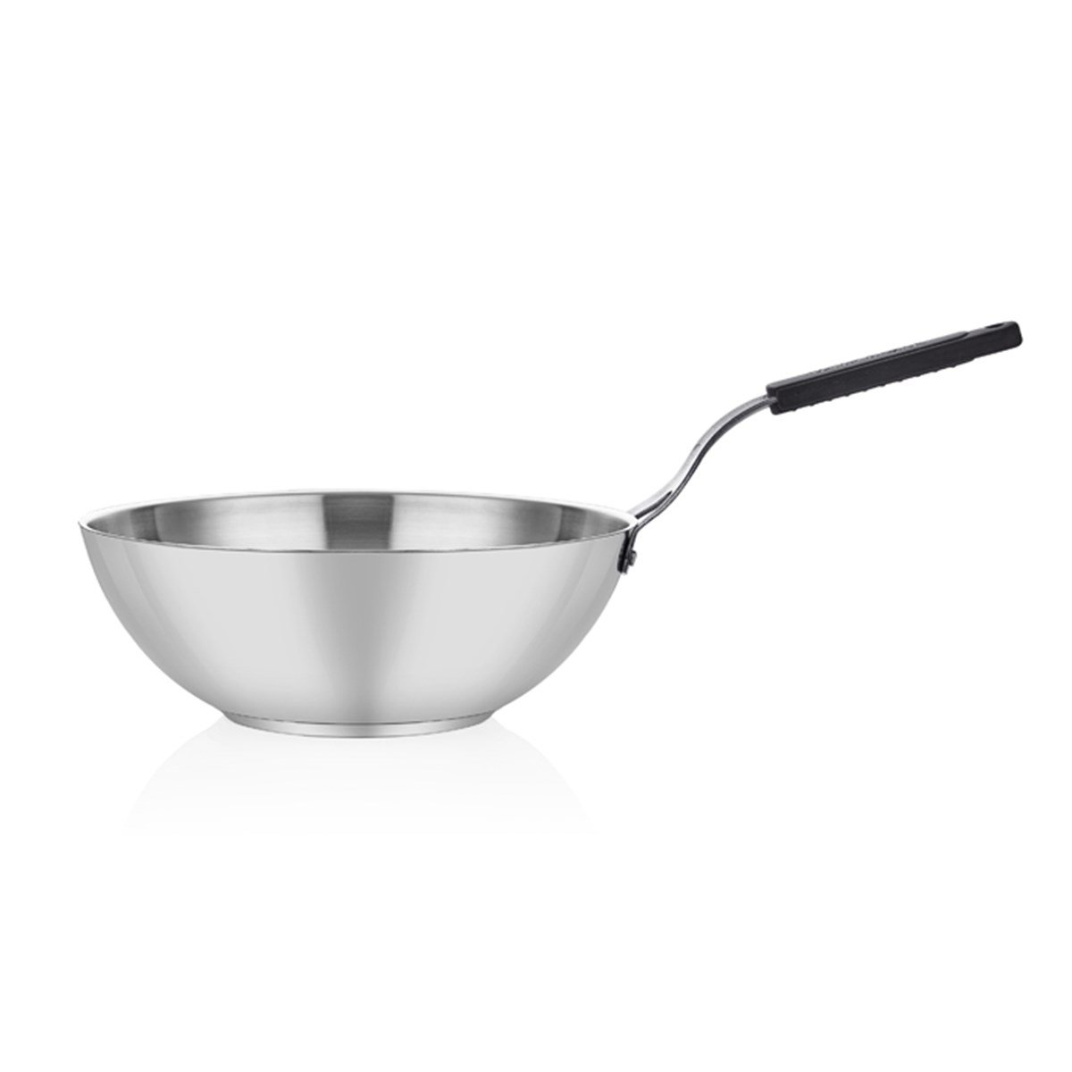 Çelik Wok Tava - Silikonlu Sap - A 107WK S - TABANLI ÇELİK