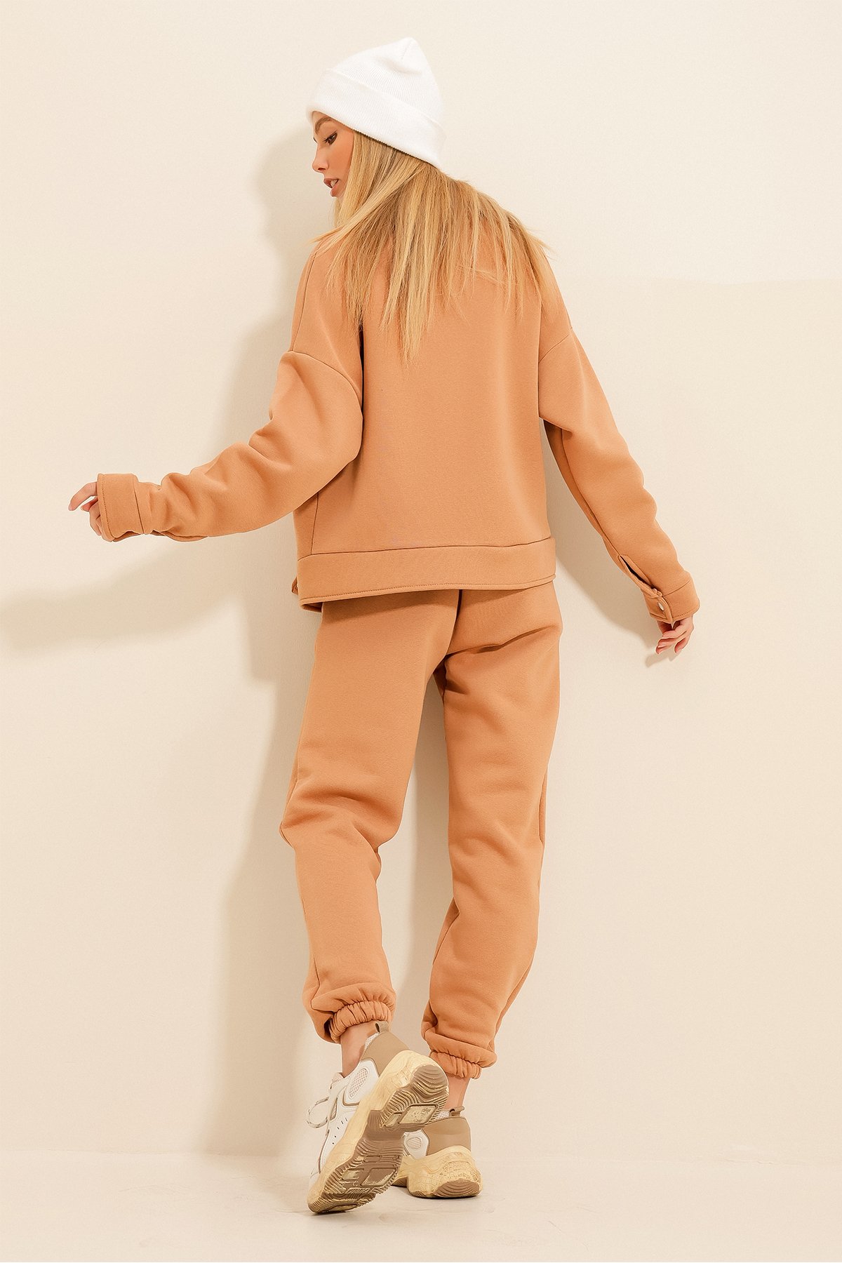 3 İplik İçi Şardonlu Ceket Ve Jogging Pantolon Takım - Camel