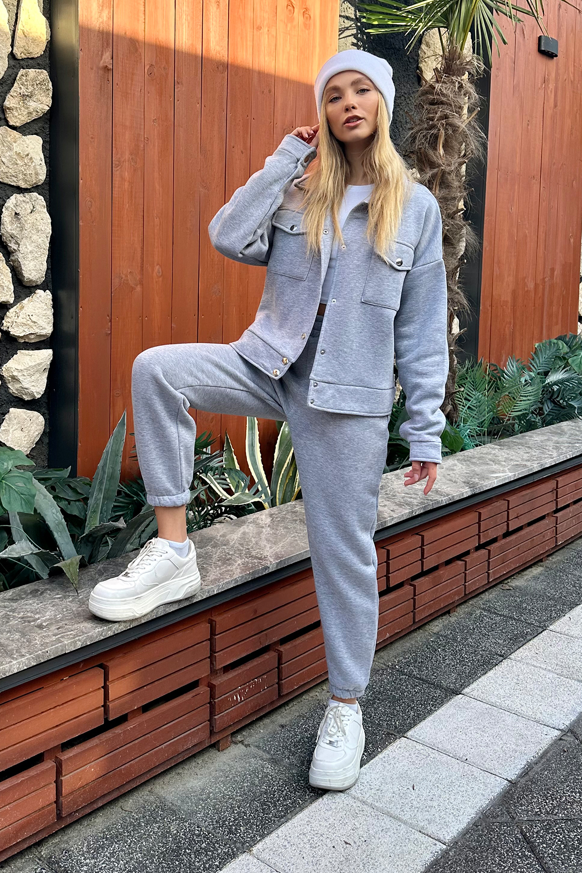 3 İplik İçi Şardonlu Ceket Ve Jogging Pantolon Takım - Gri
