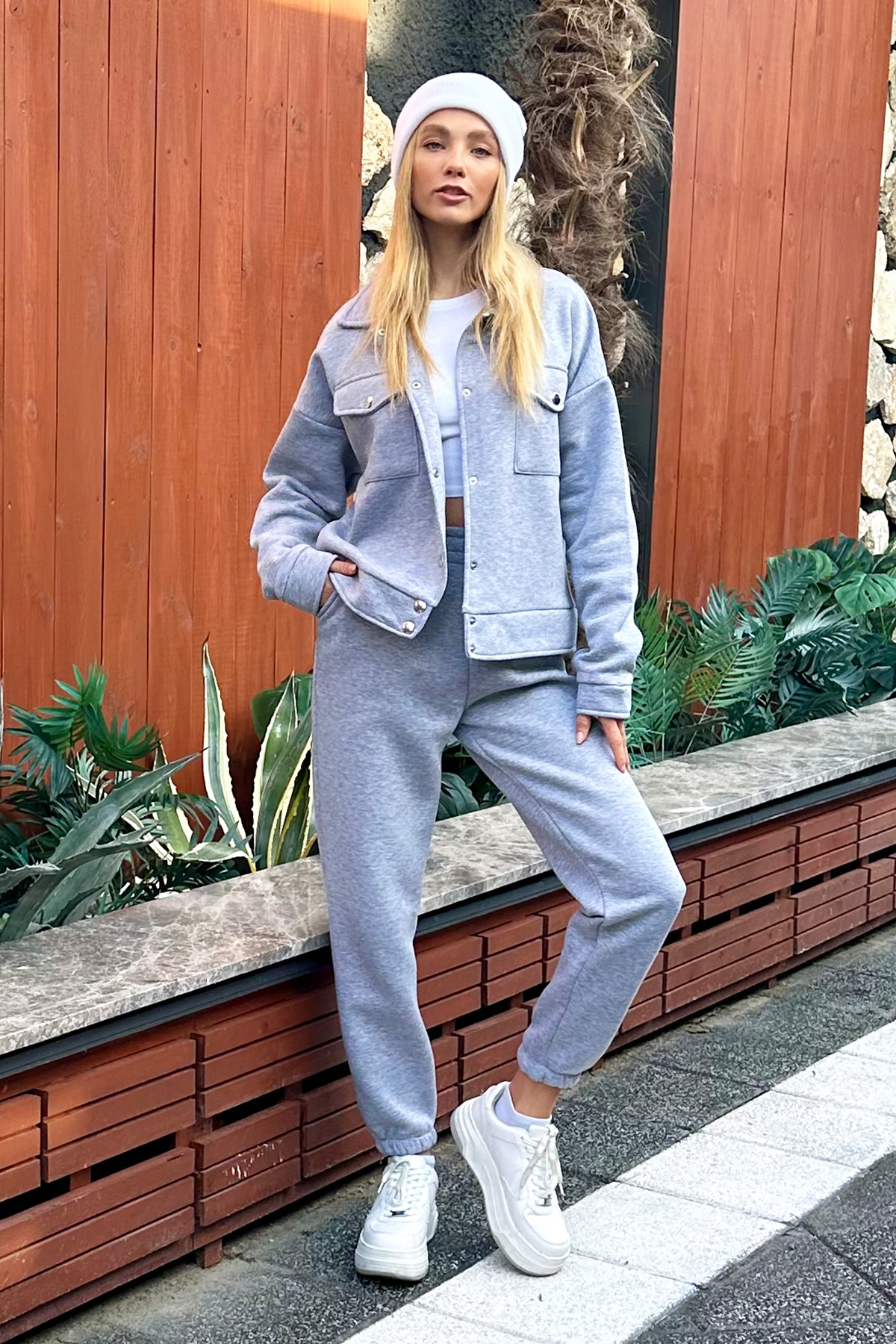 3 İplik İçi Şardonlu Ceket Ve Jogging Pantolon Takım - Gri