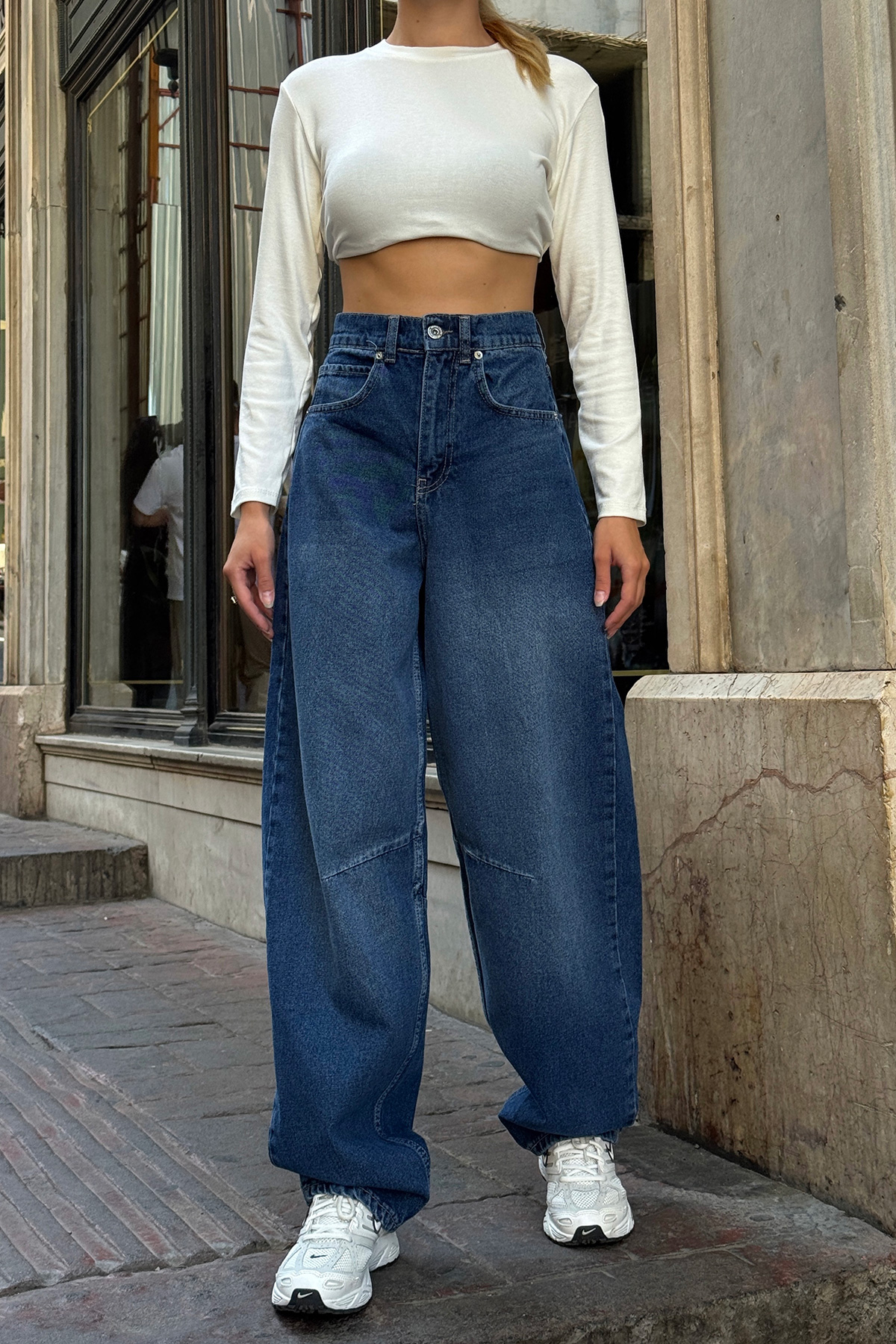 5 Cepli Bol Paça Baggy Jean - KOYU MAVİ