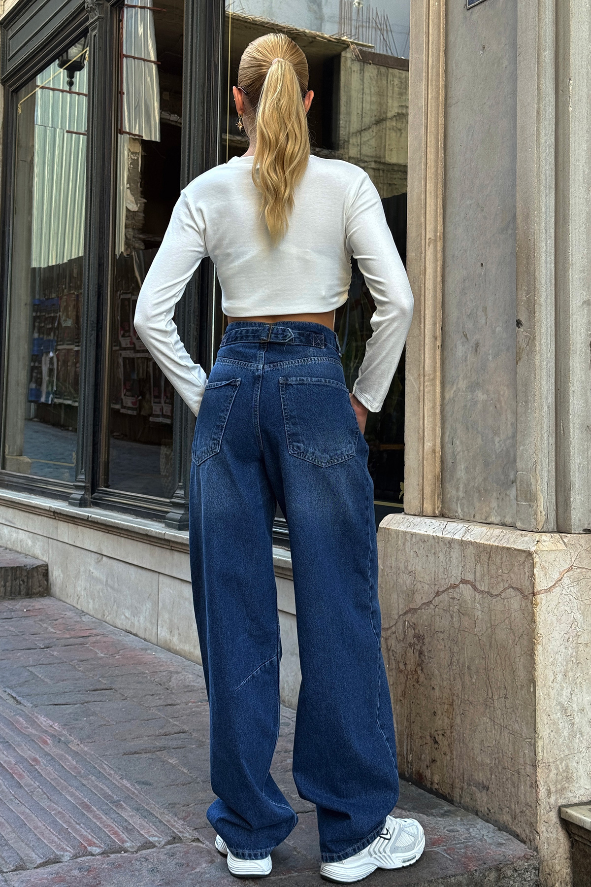 5 Cepli Bol Paça Baggy Jean - KOYU MAVİ