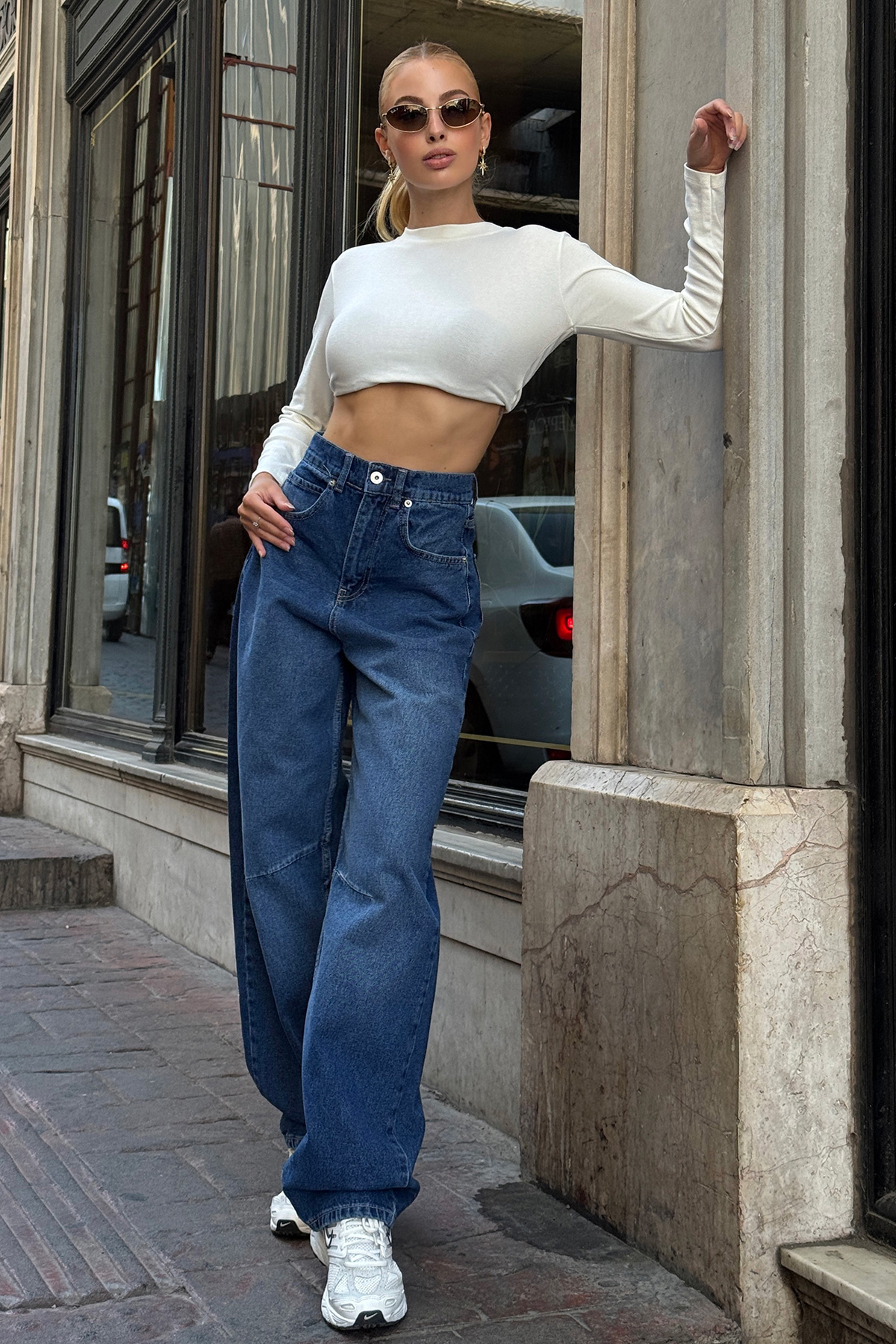 5 Cepli Bol Paça Baggy Jean - KOYU MAVİ