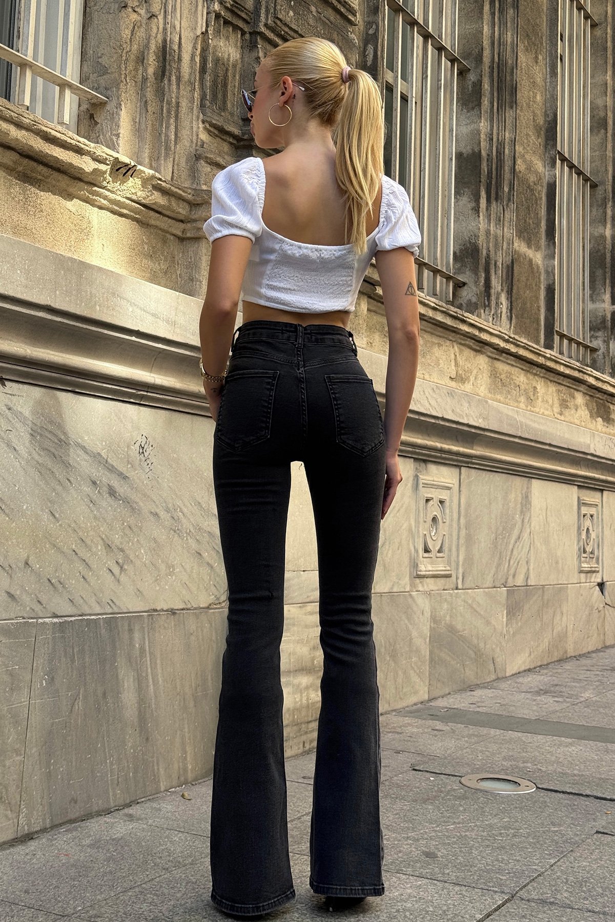 5 Cepli Full Likra İspanyol Paça JEan - ANTRASİT