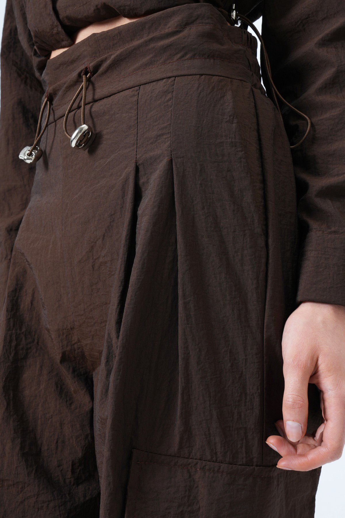 akim Yaka Çift Kapak Cepli Ceket Ve Bol Paça Pantolon Takım - KAHVERENGİ