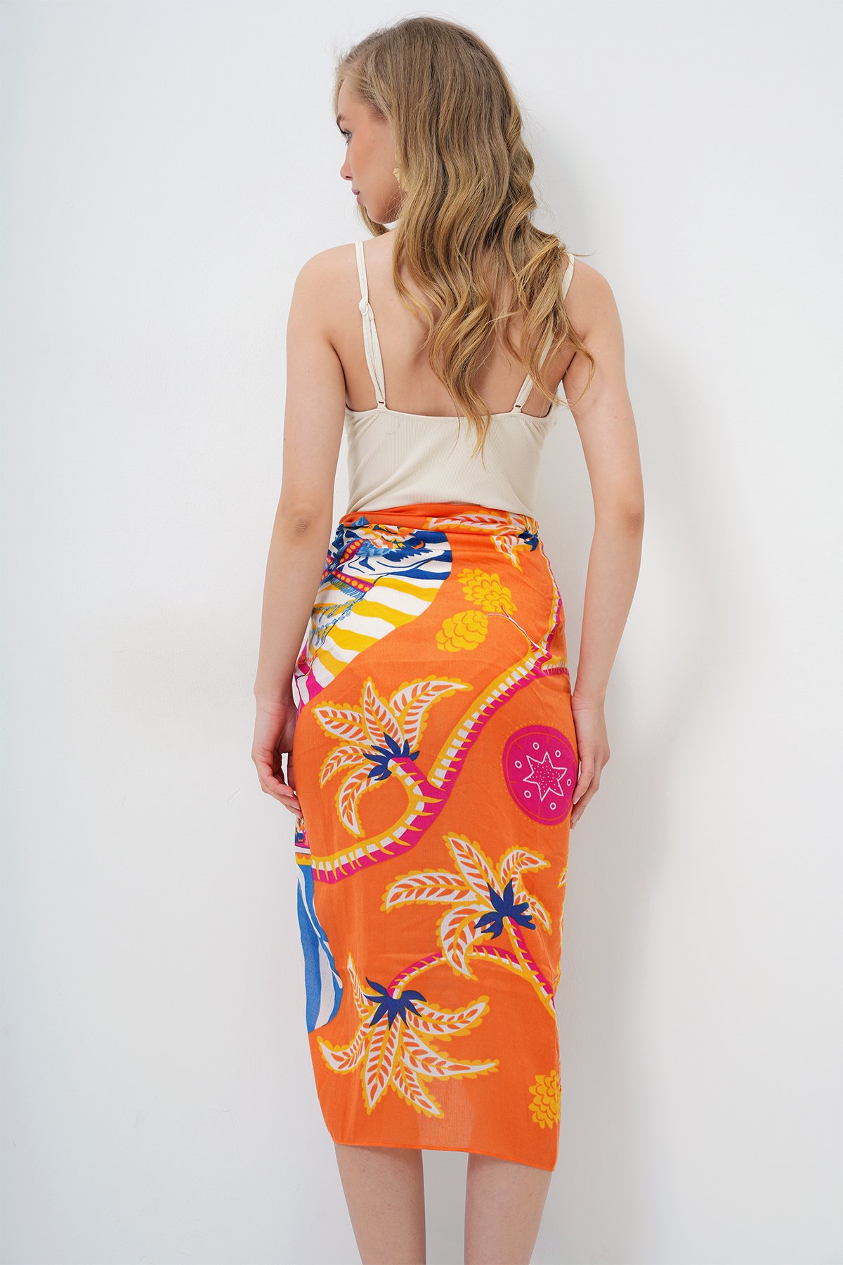 AT DESENLİ PAREO ŞAL - TURUNCU