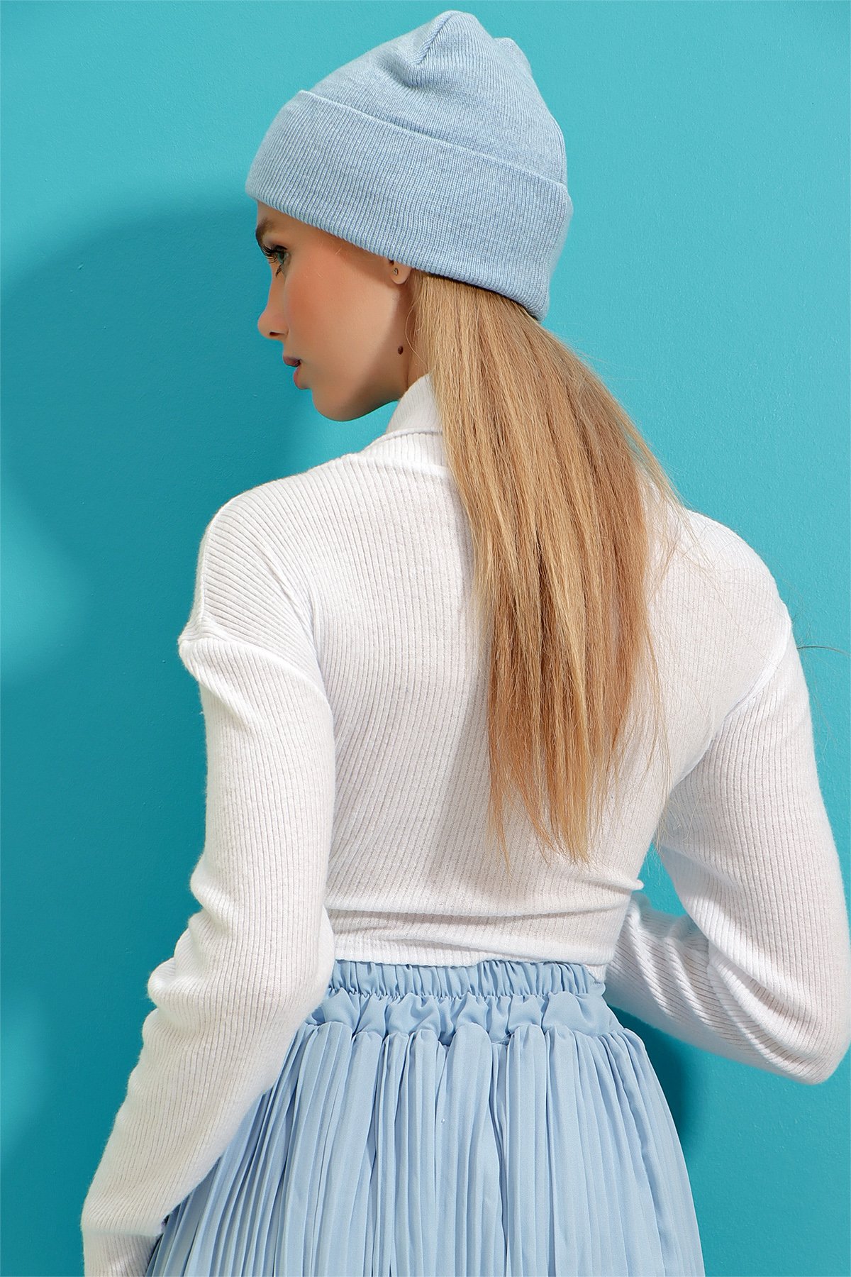 Balıkçı Yaka Fitilli Basic Crop Body Bluz - Beyaz
