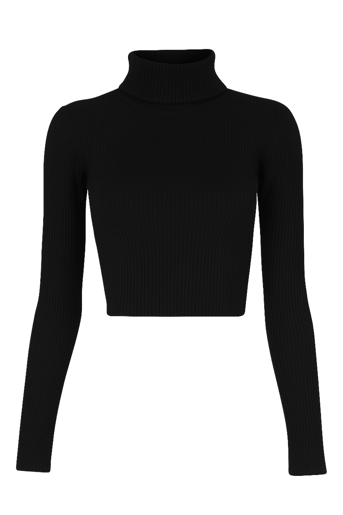 Balıkçı Yaka Fitilli Basic Crop Body Bluz - Siyah