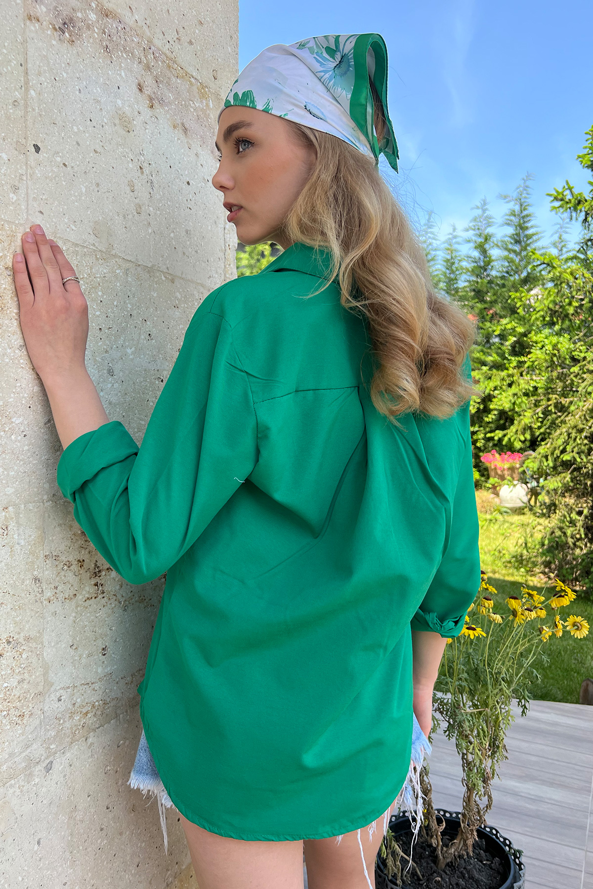 Basic Dokuma Gömlek - Canlı Yeşil