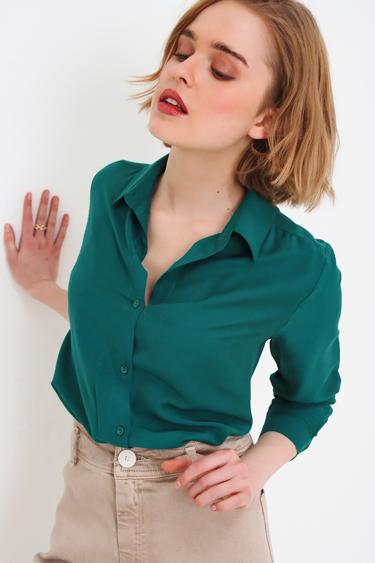 Basic Dokuma Gömlek - Ceviz Yeşili