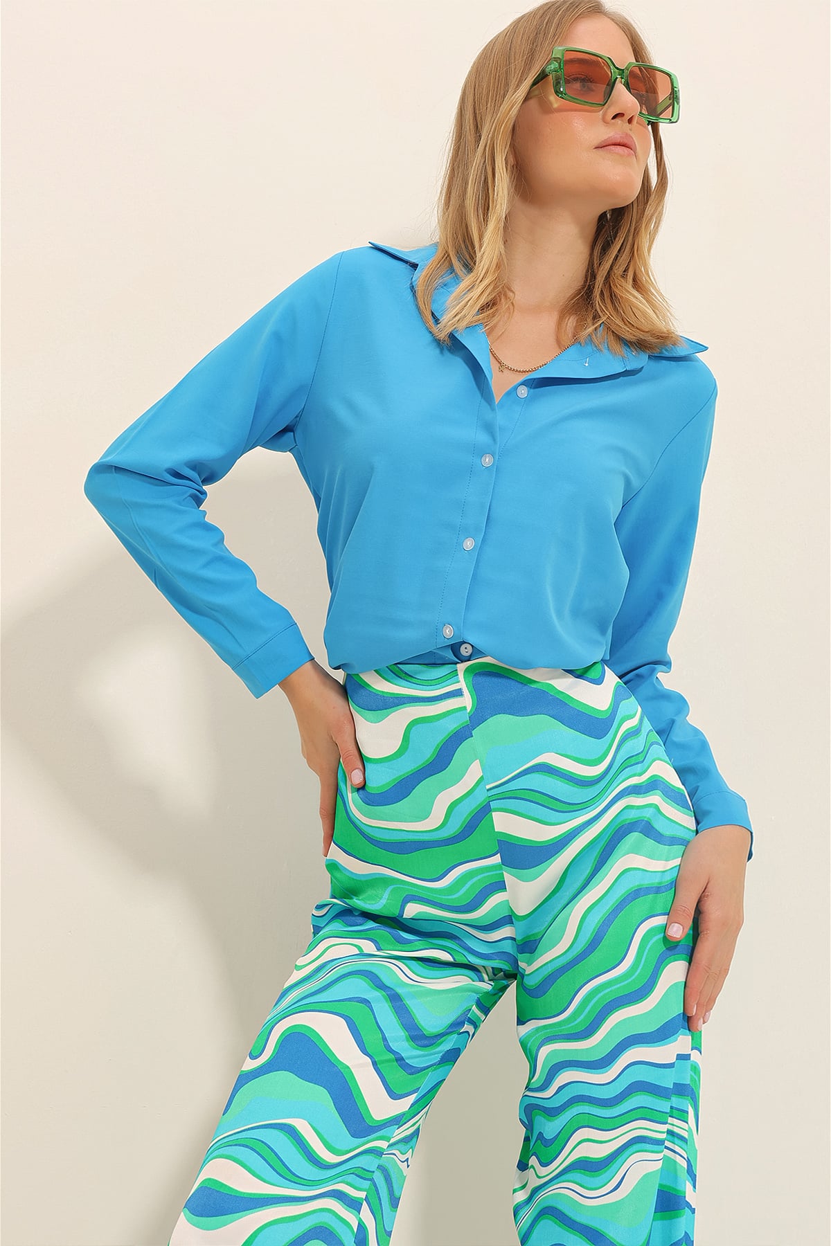 Basic Dokuma Gömlek - Havacı Mavi