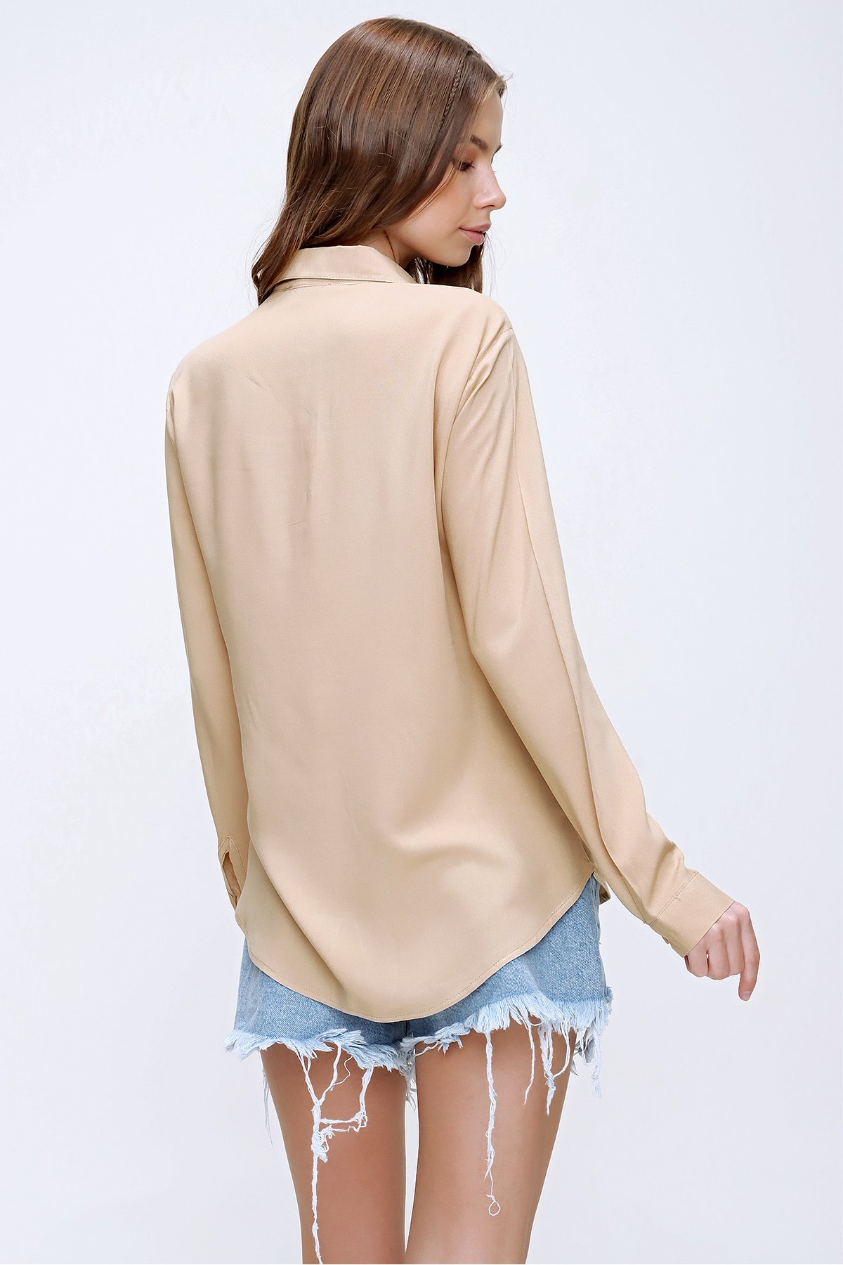 BASİC VİSCON DOKUMA GÖMLEK - Bej