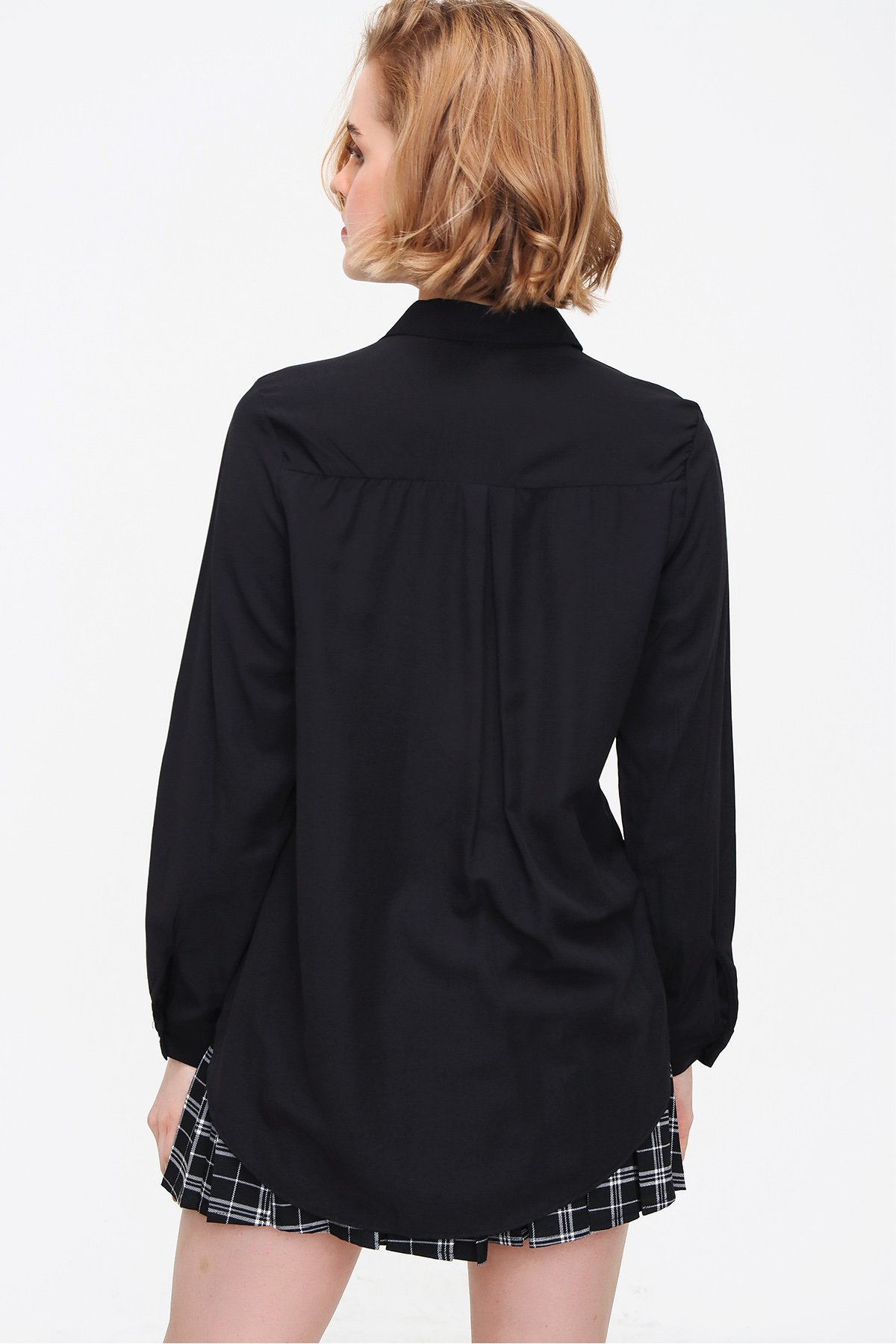 BASİC VİSCON DOKUMA GÖMLEK - Siyah