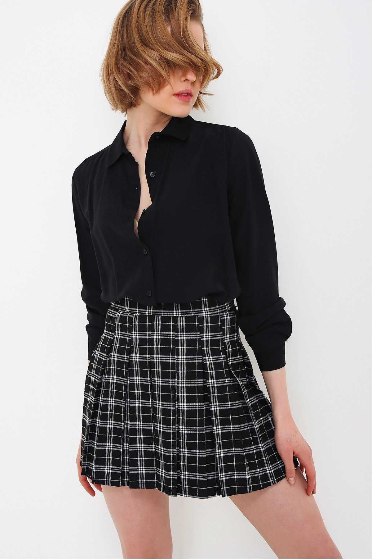 BASİC VİSCON DOKUMA GÖMLEK - Siyah