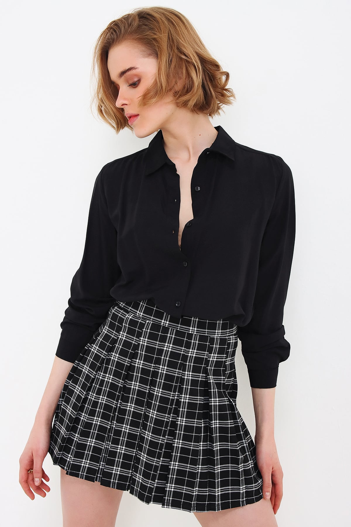 BASİC VİSCON DOKUMA GÖMLEK - Siyah