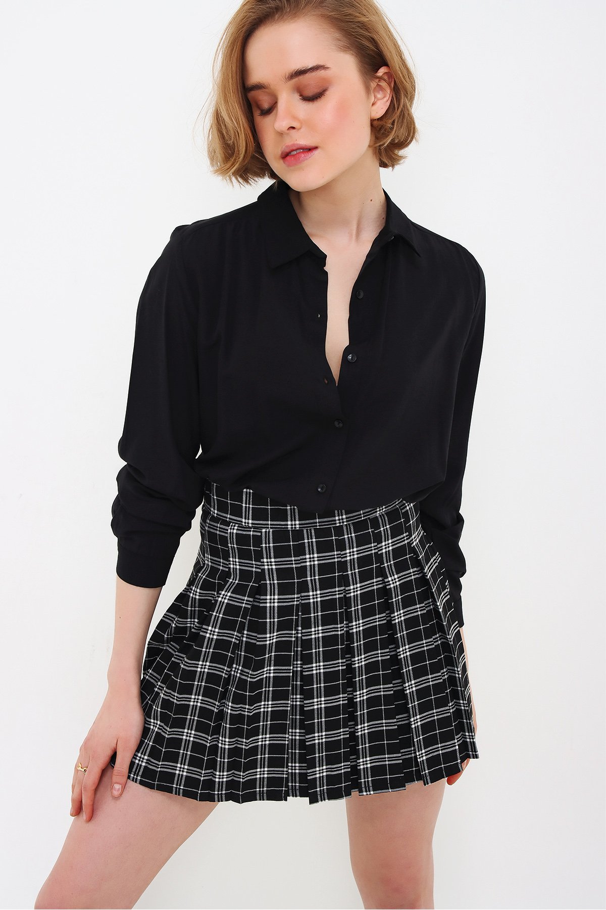 BASİC VİSCON DOKUMA GÖMLEK - Siyah