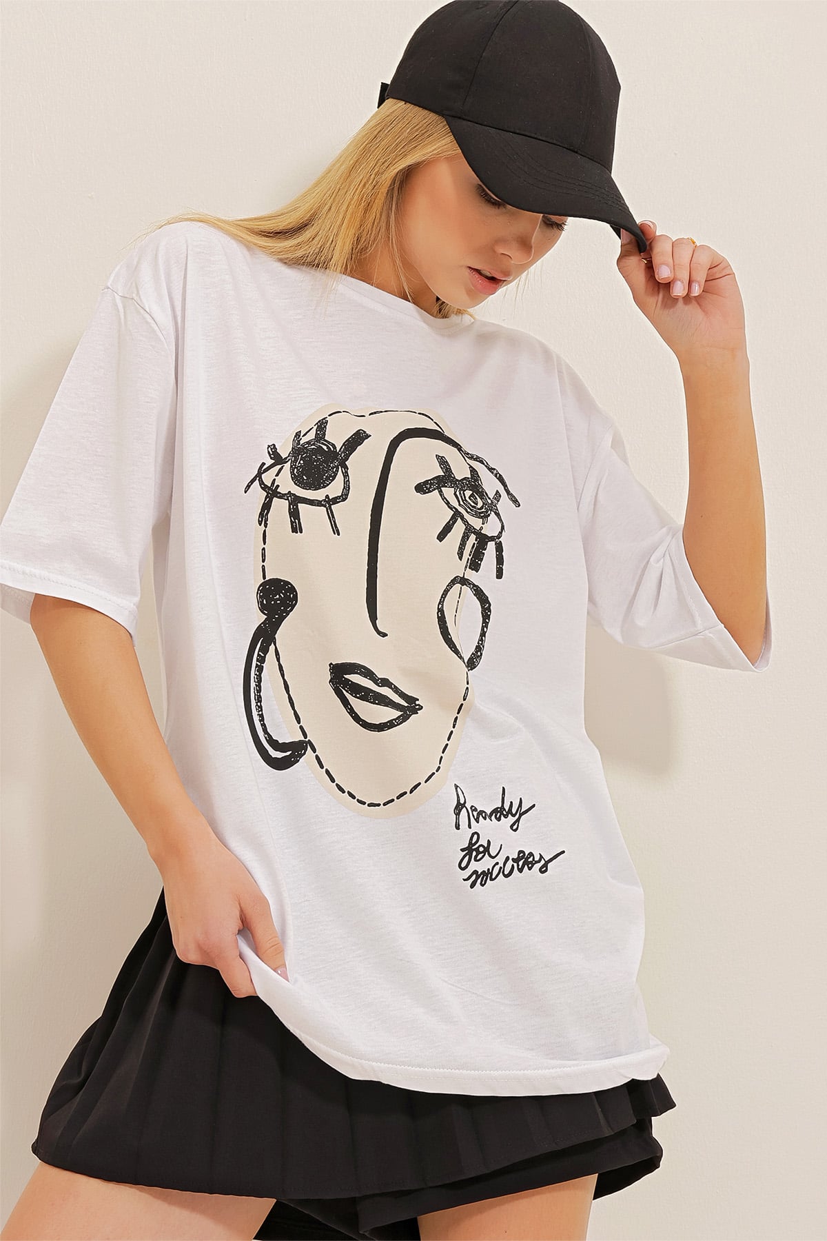 Baskılı Oversize T-Shirt - Siyah