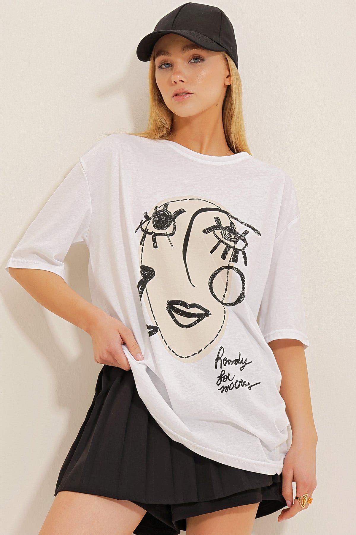 Baskılı Oversize T-Shirt - Siyah