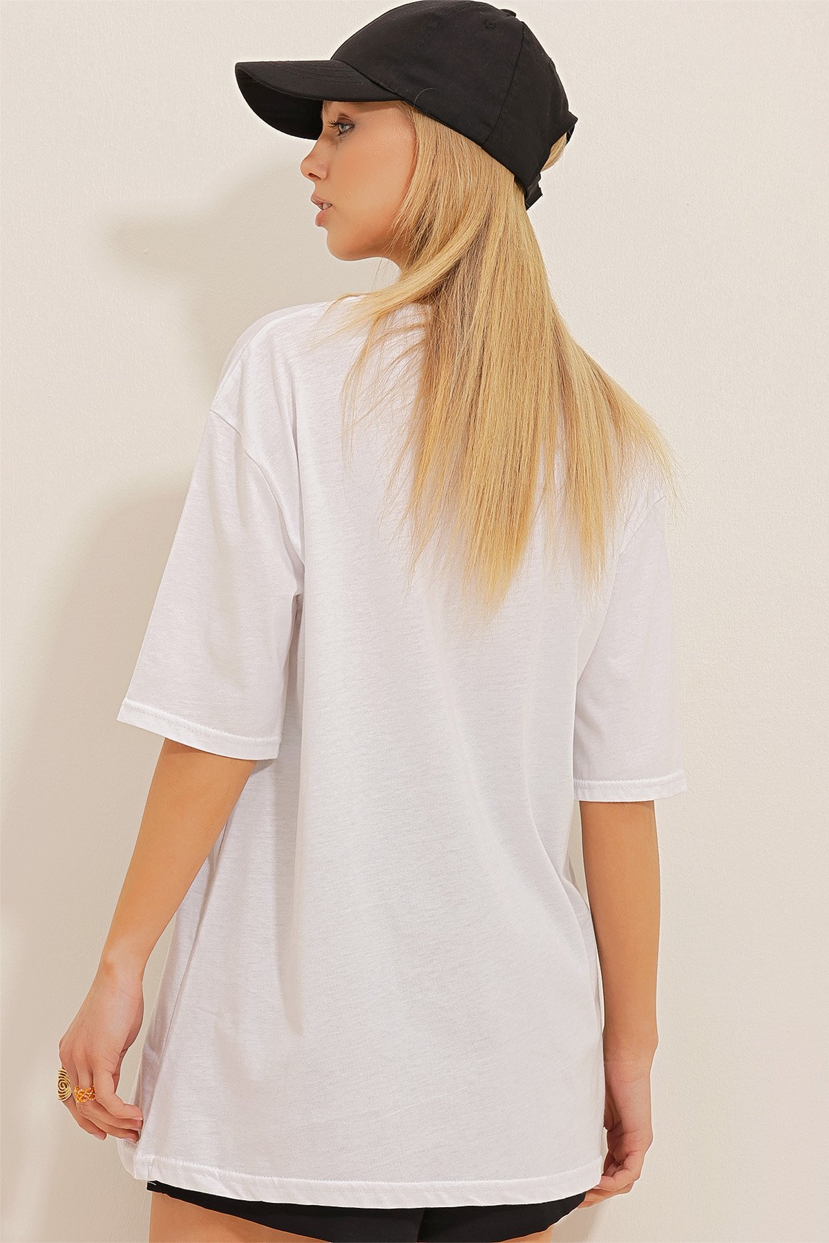 Baskılı Oversize T-Shirt - Siyah