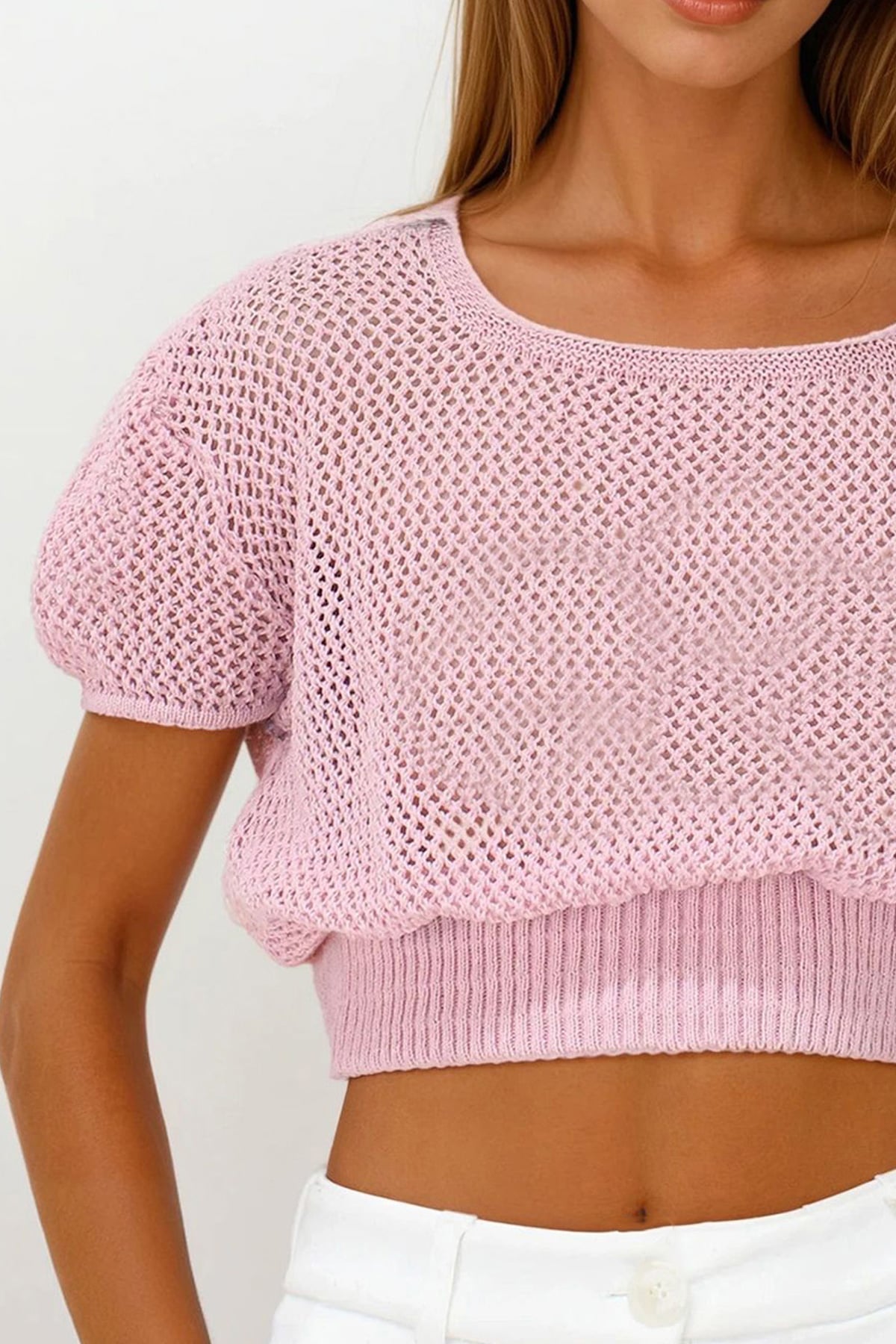 Beli Gipeli Ajurlu Ceop Bluz - PEMBE