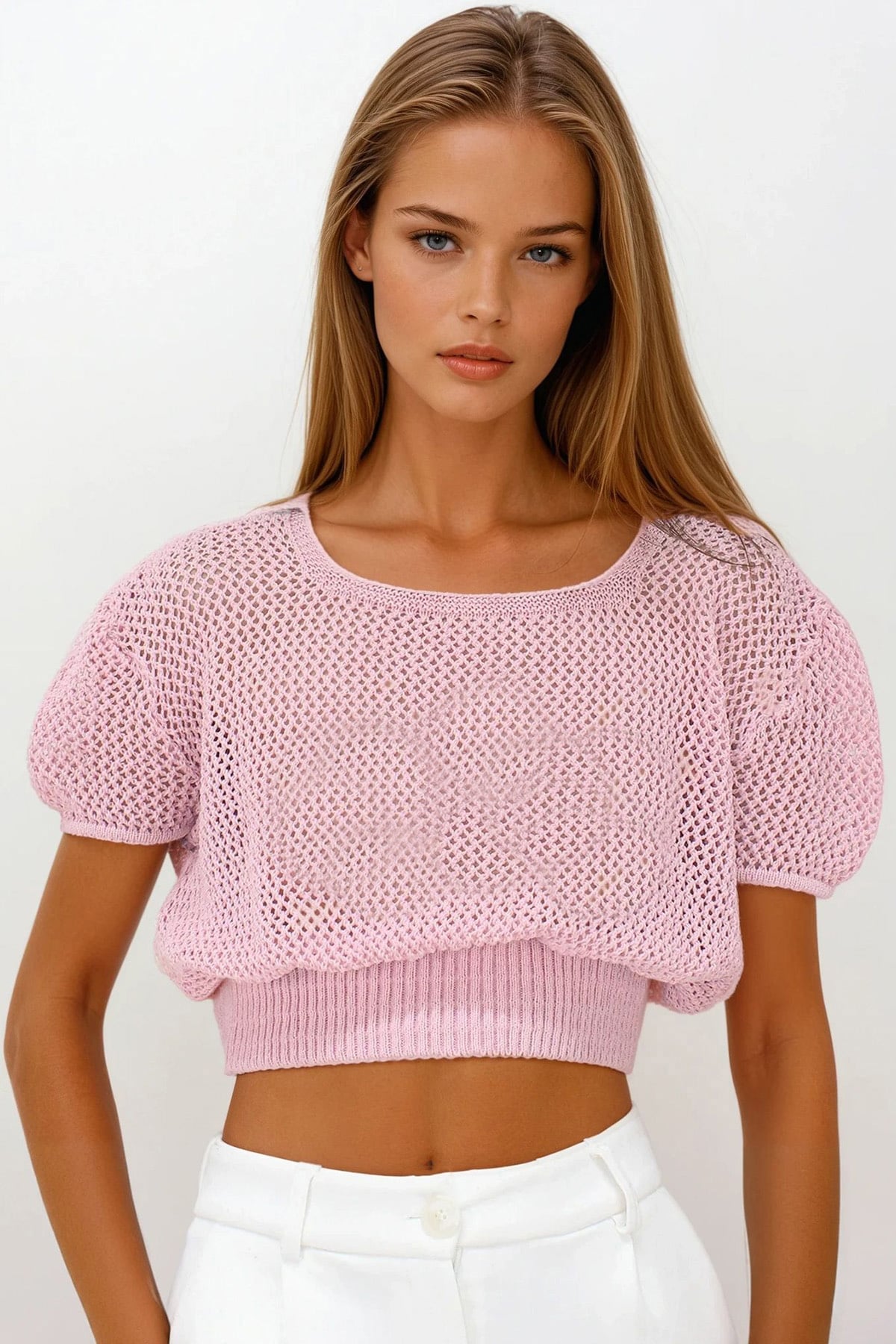 Beli Gipeli Ajurlu Ceop Bluz - PEMBE