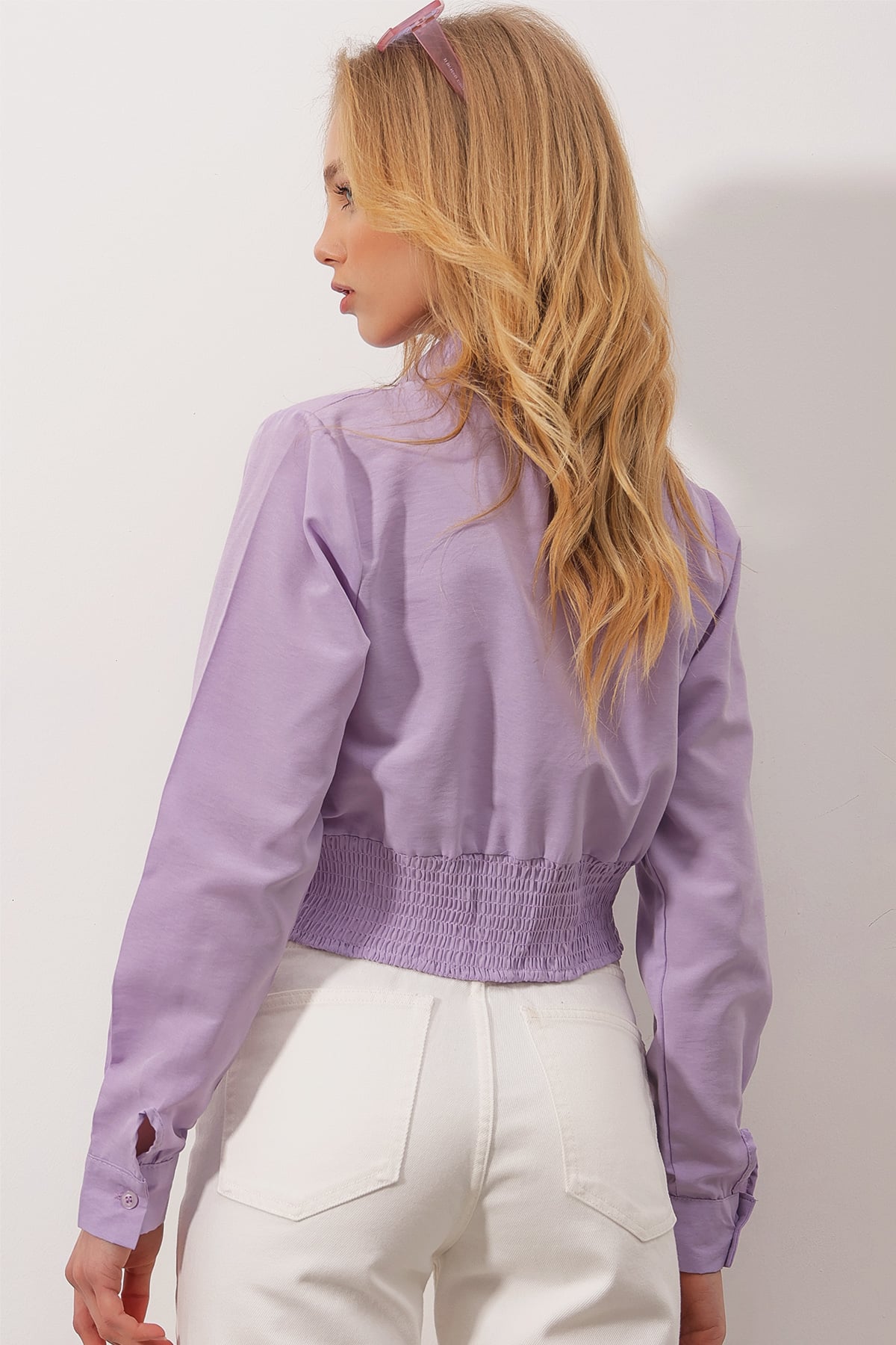 Beli Gipeli Crop Poplin Gömlek - Lila