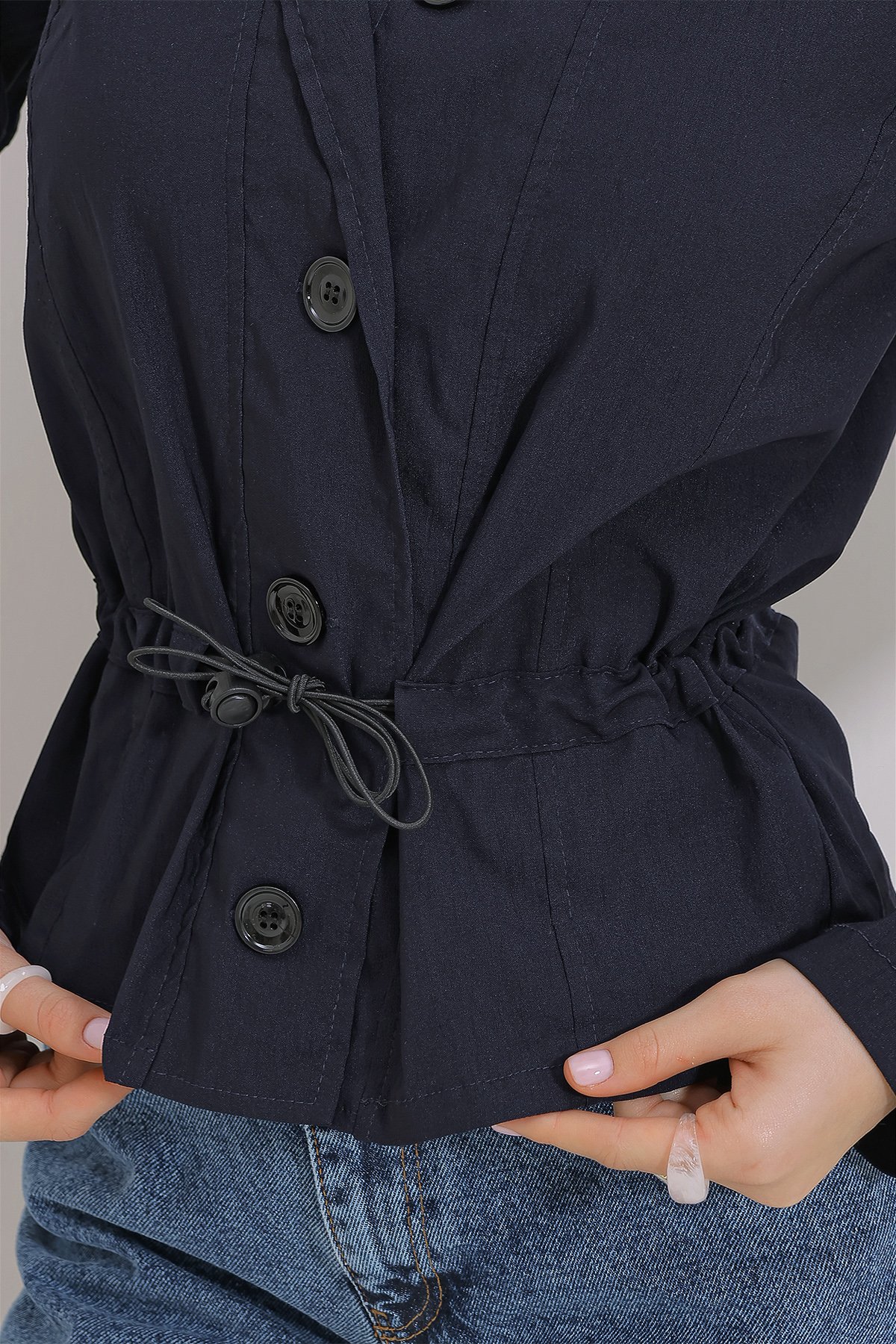 Beli Körüklü Gabardin Ceket - Lacivert