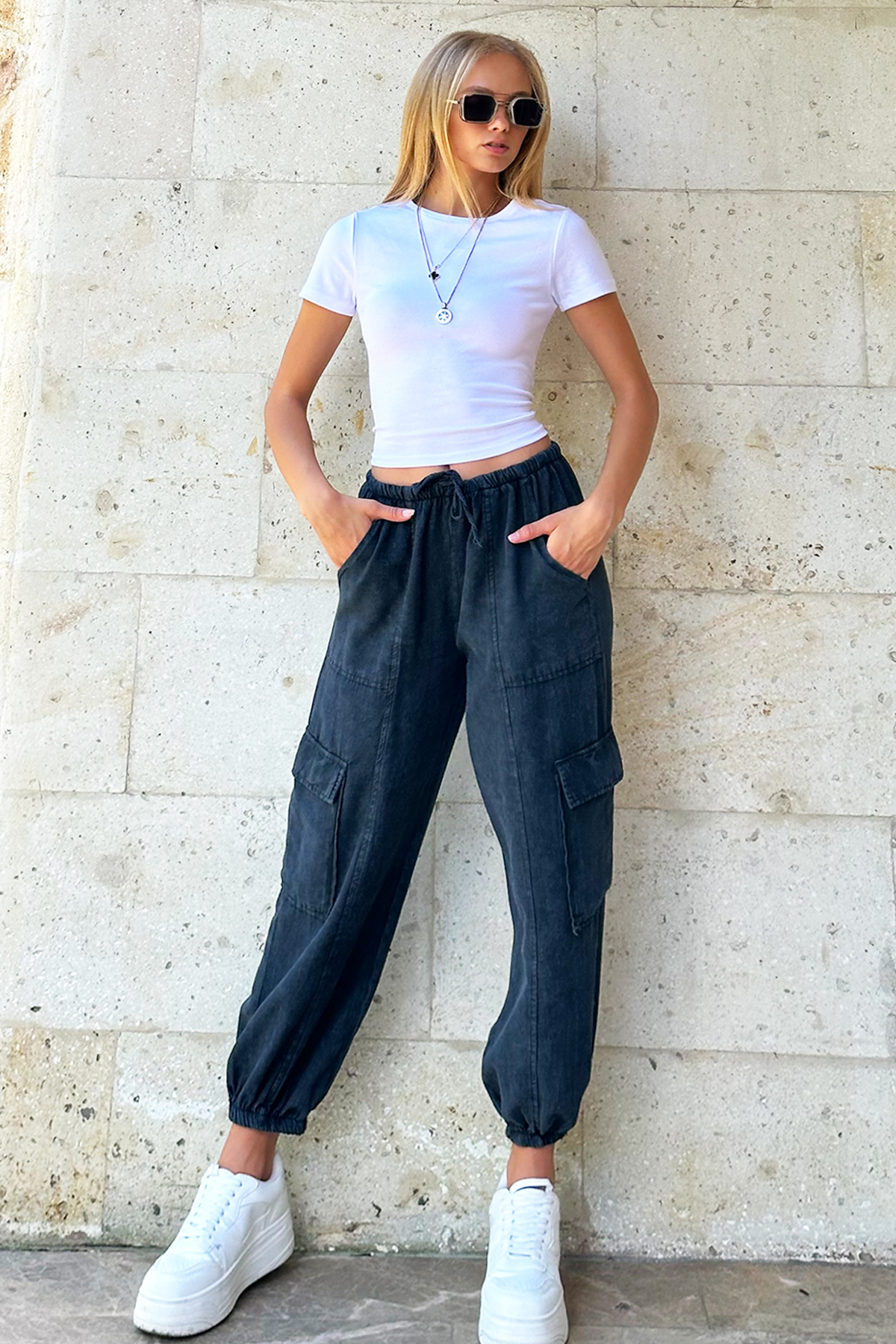 Beli Lastikli Kargo Jogger Pantolon - Antrasit