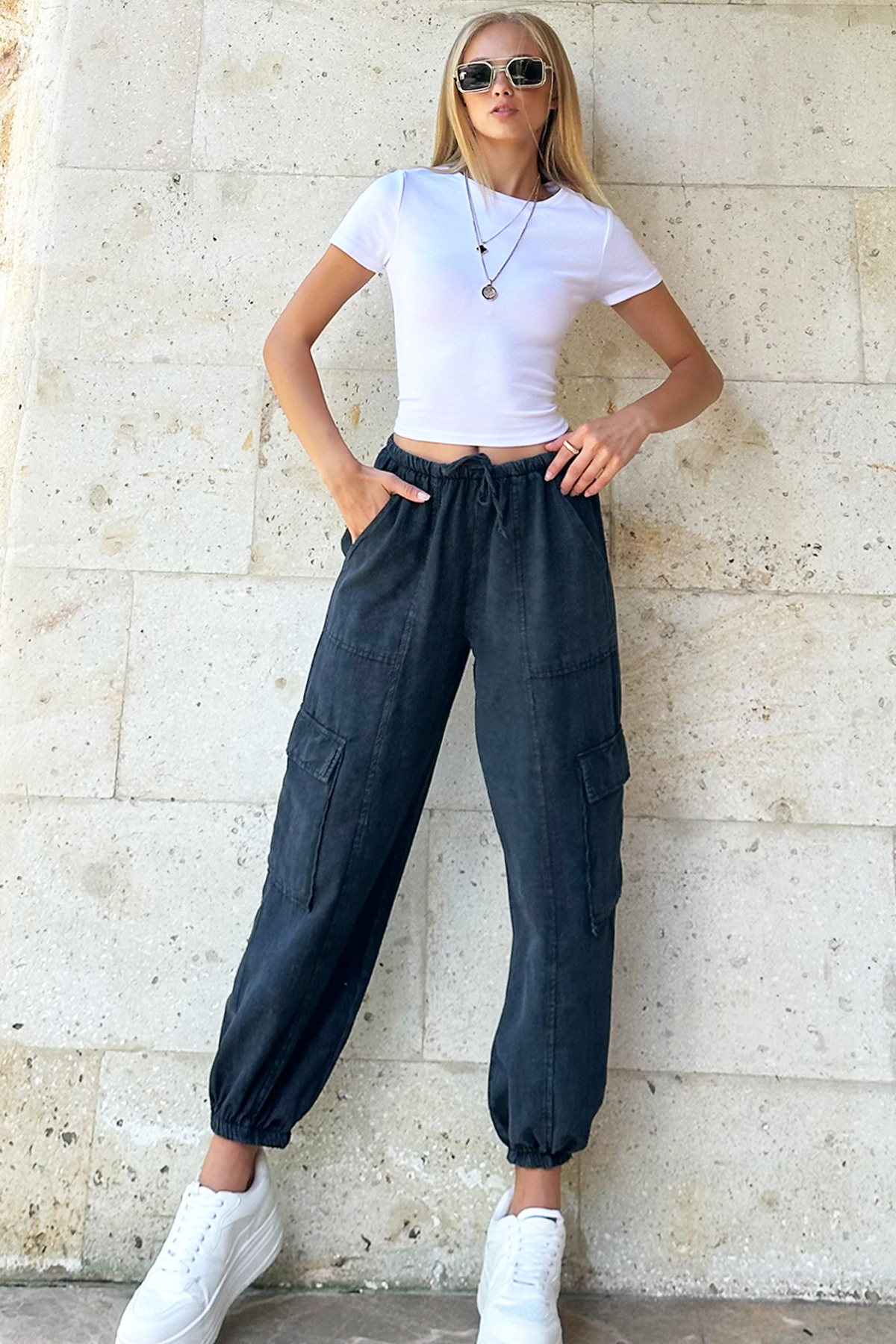 Beli Lastikli Kargo Jogger Pantolon - Antrasit