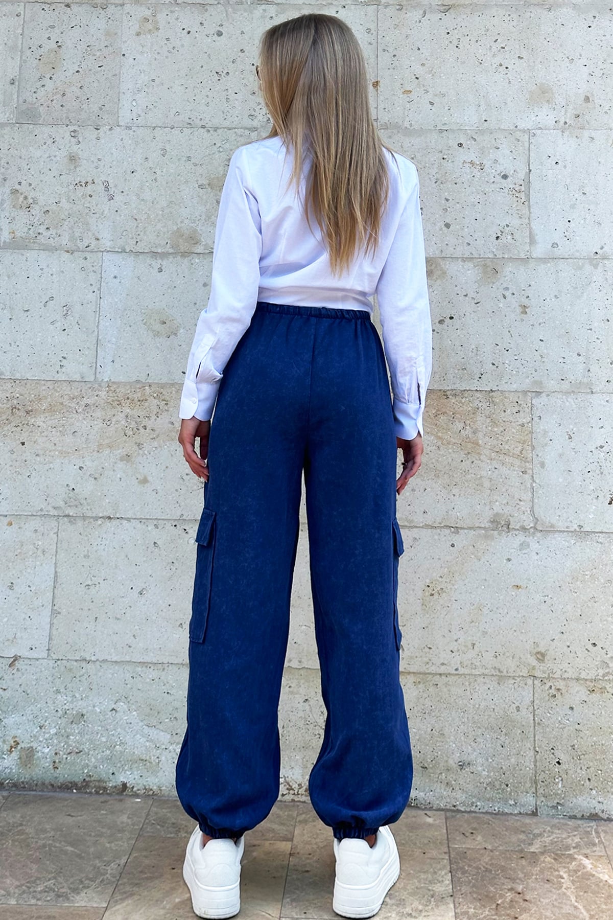 Beli Lastikli Kargo Jogger Pantolon - İndigo
