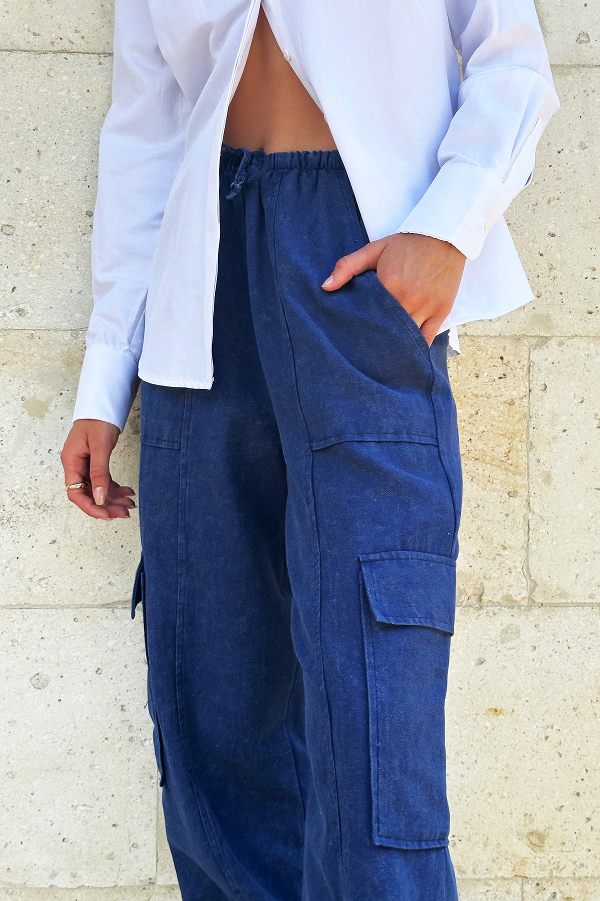 Beli Lastikli Kargo Jogger Pantolon - İndigo