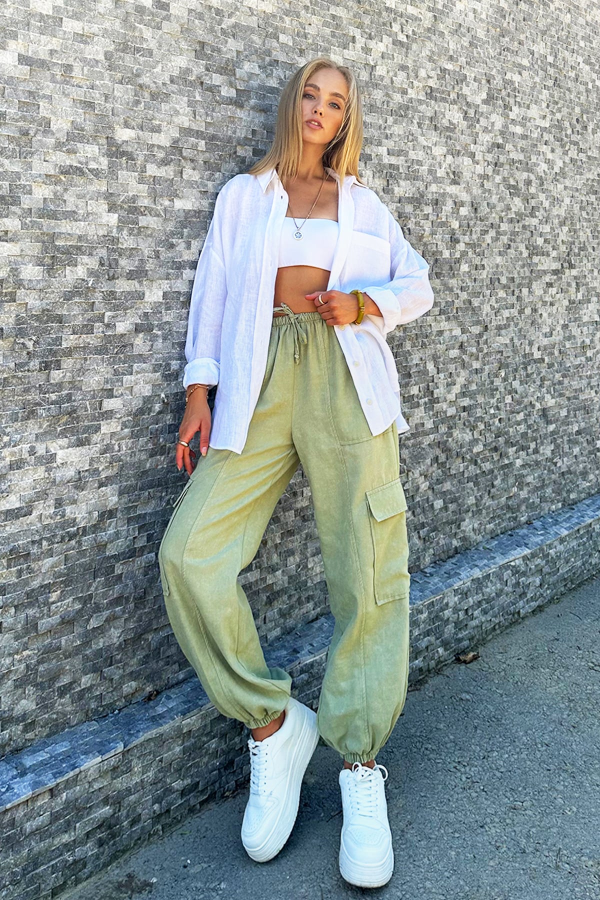 Beli Lastikli Kargo Jogger Pantolon - Mint