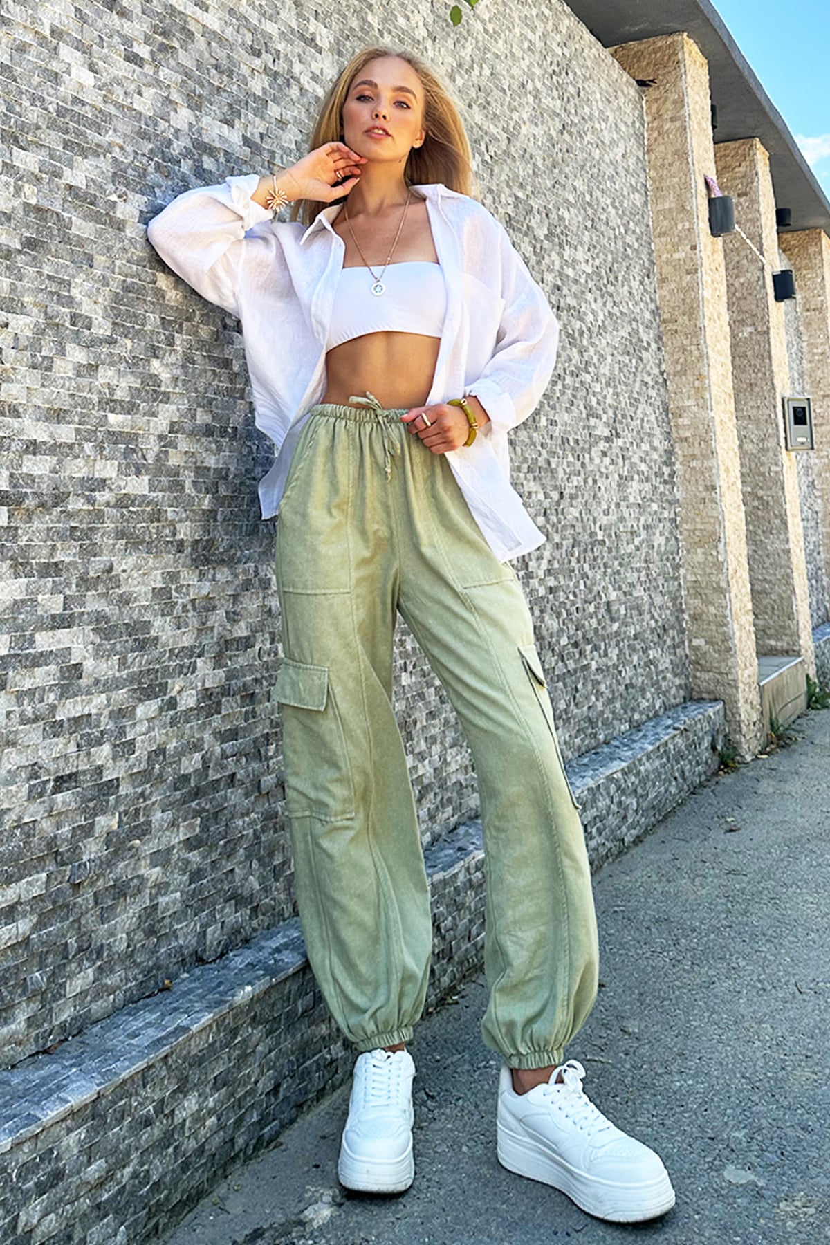 Beli Lastikli Kargo Jogger Pantolon - Mint