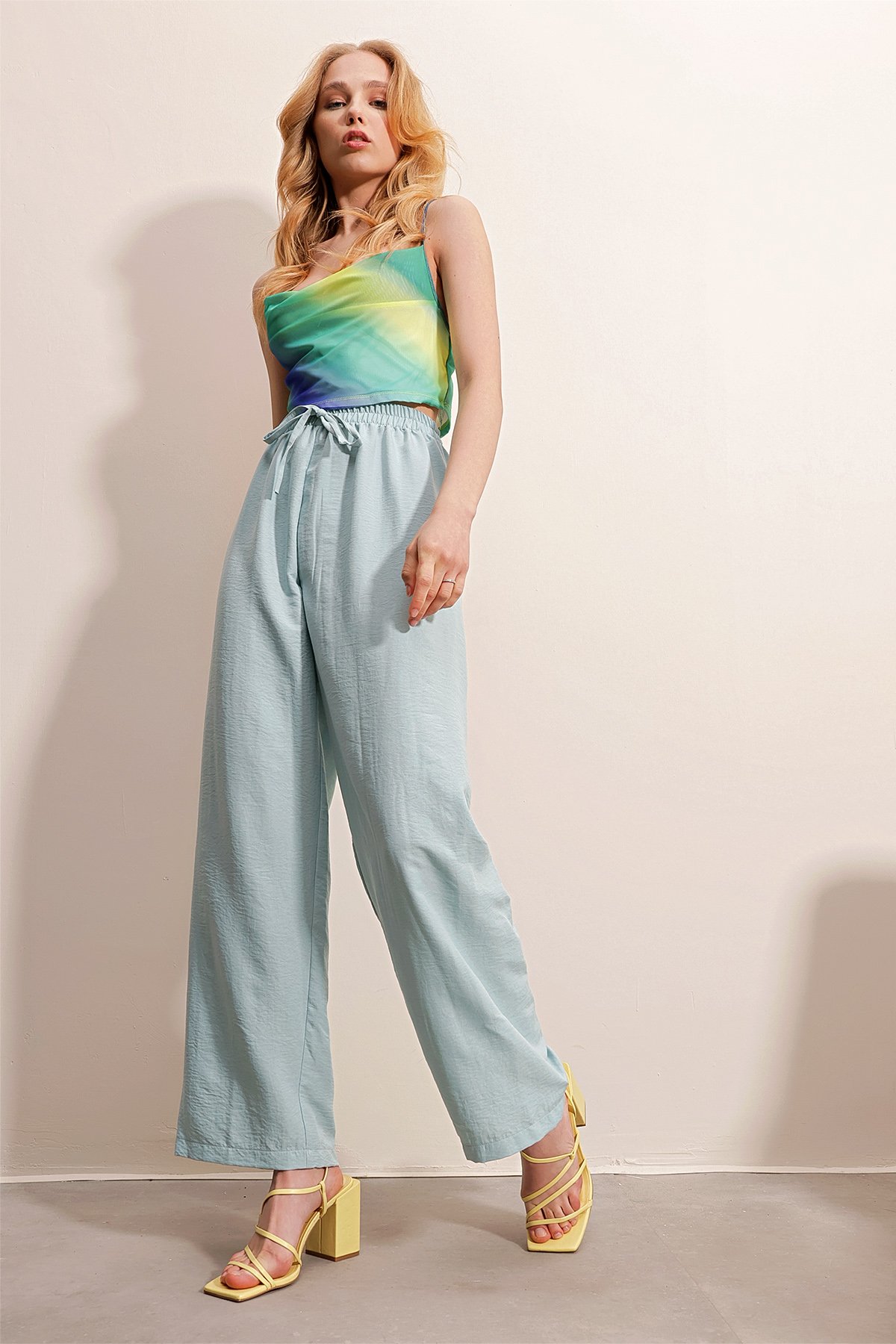 Beli Lastikli Rahat Kesim Aerobin Pantolon - Mint