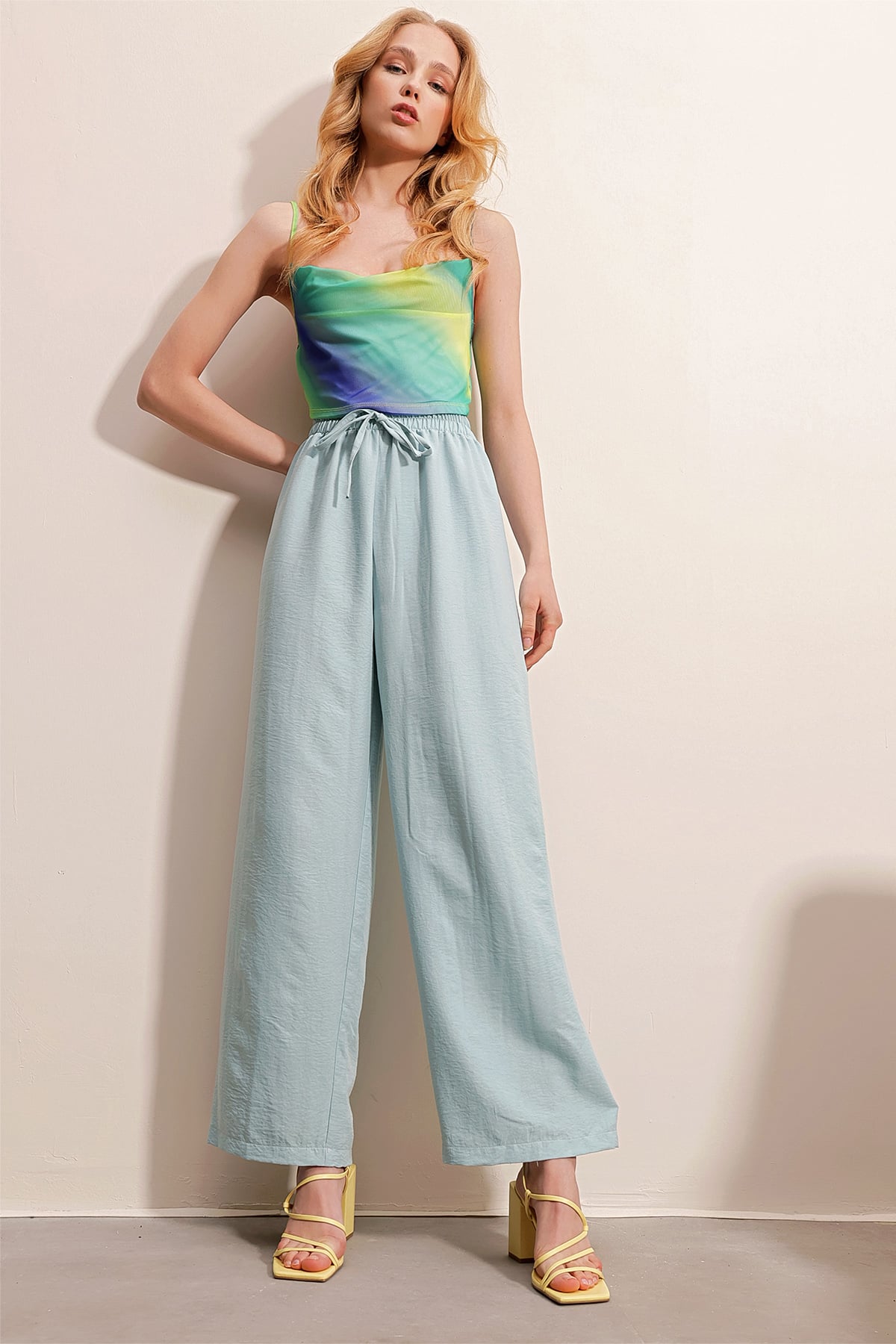 Beli Lastikli Rahat Kesim Aerobin Pantolon - Mint