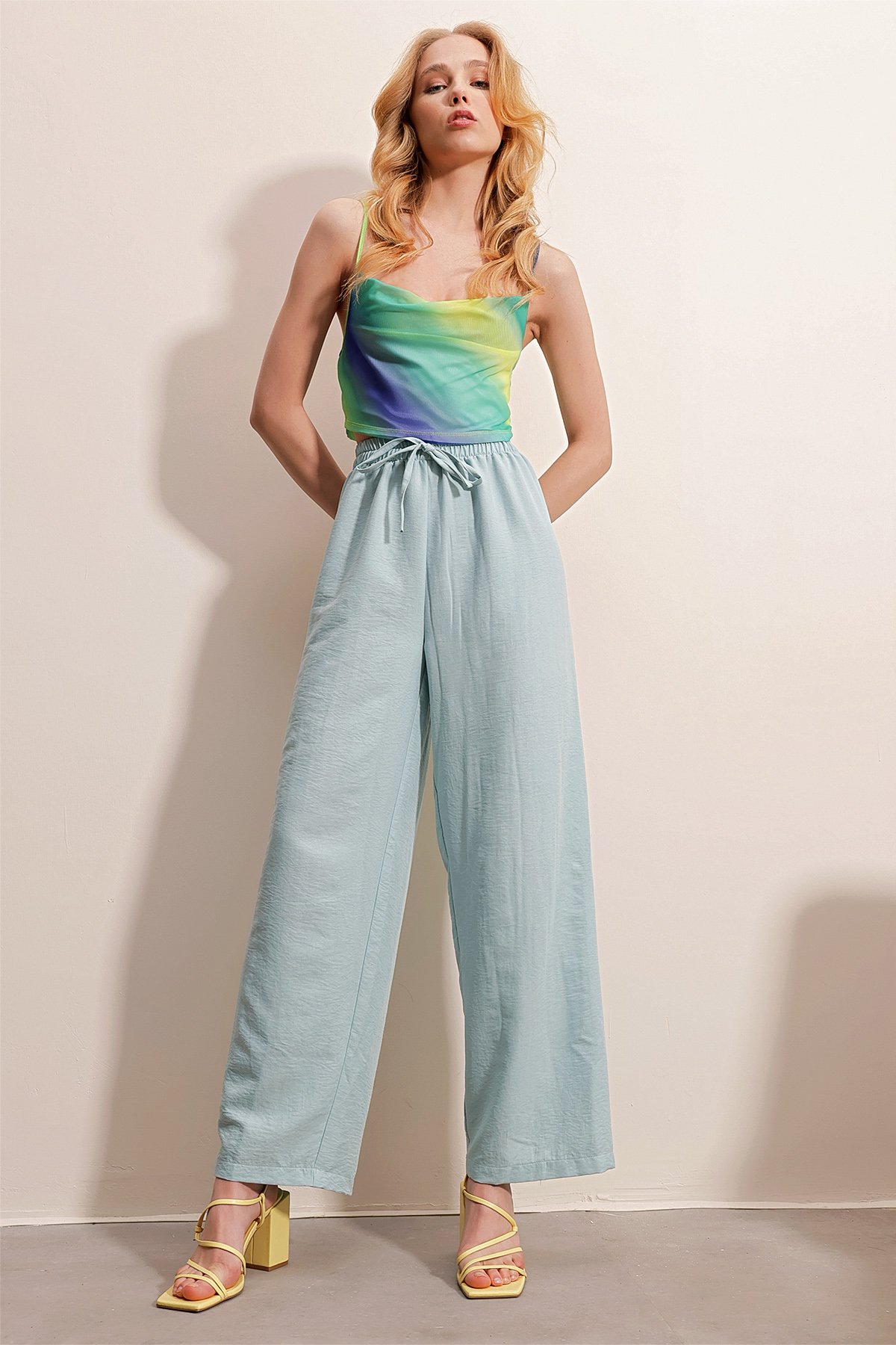 Beli Lastikli Rahat Kesim Aerobin Pantolon - Mint