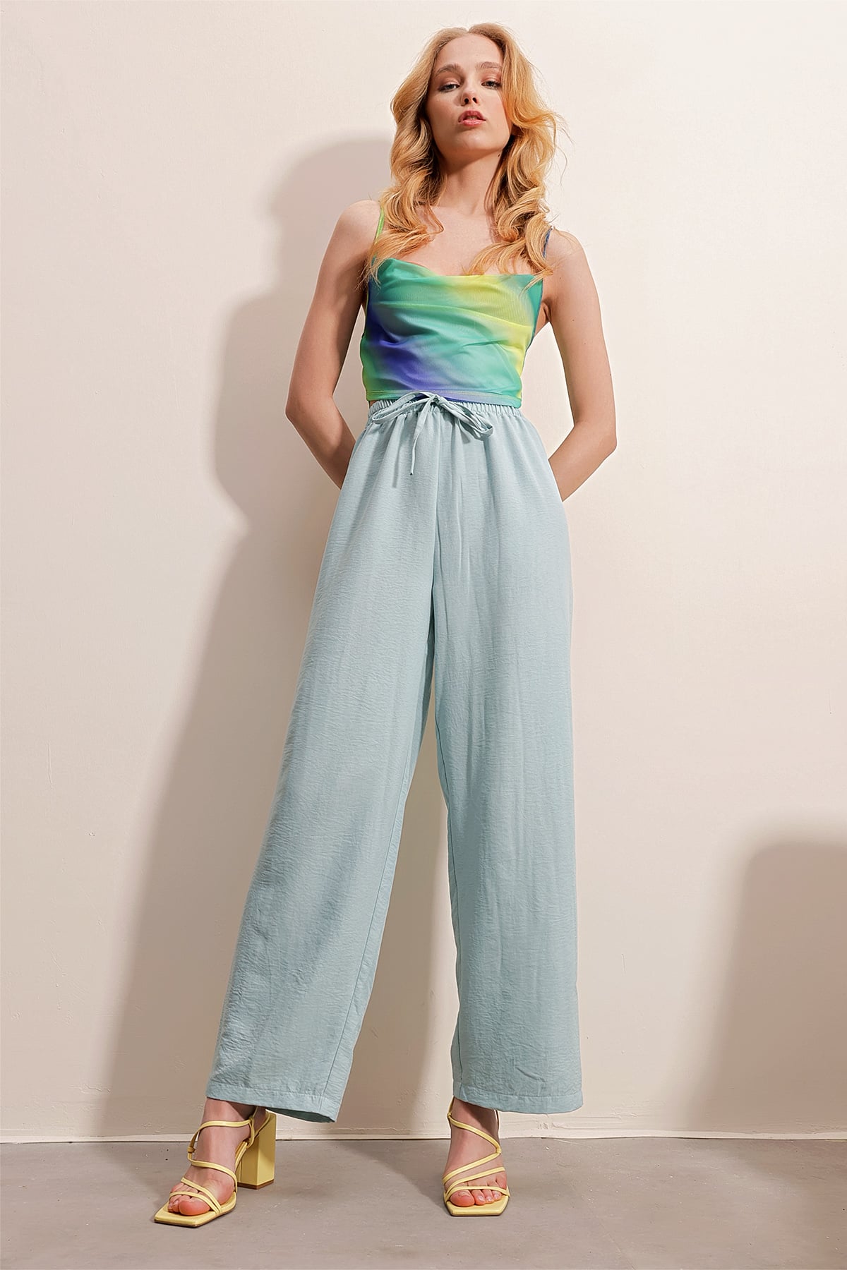 Beli Lastikli Rahat Kesim Aerobin Pantolon - Mint