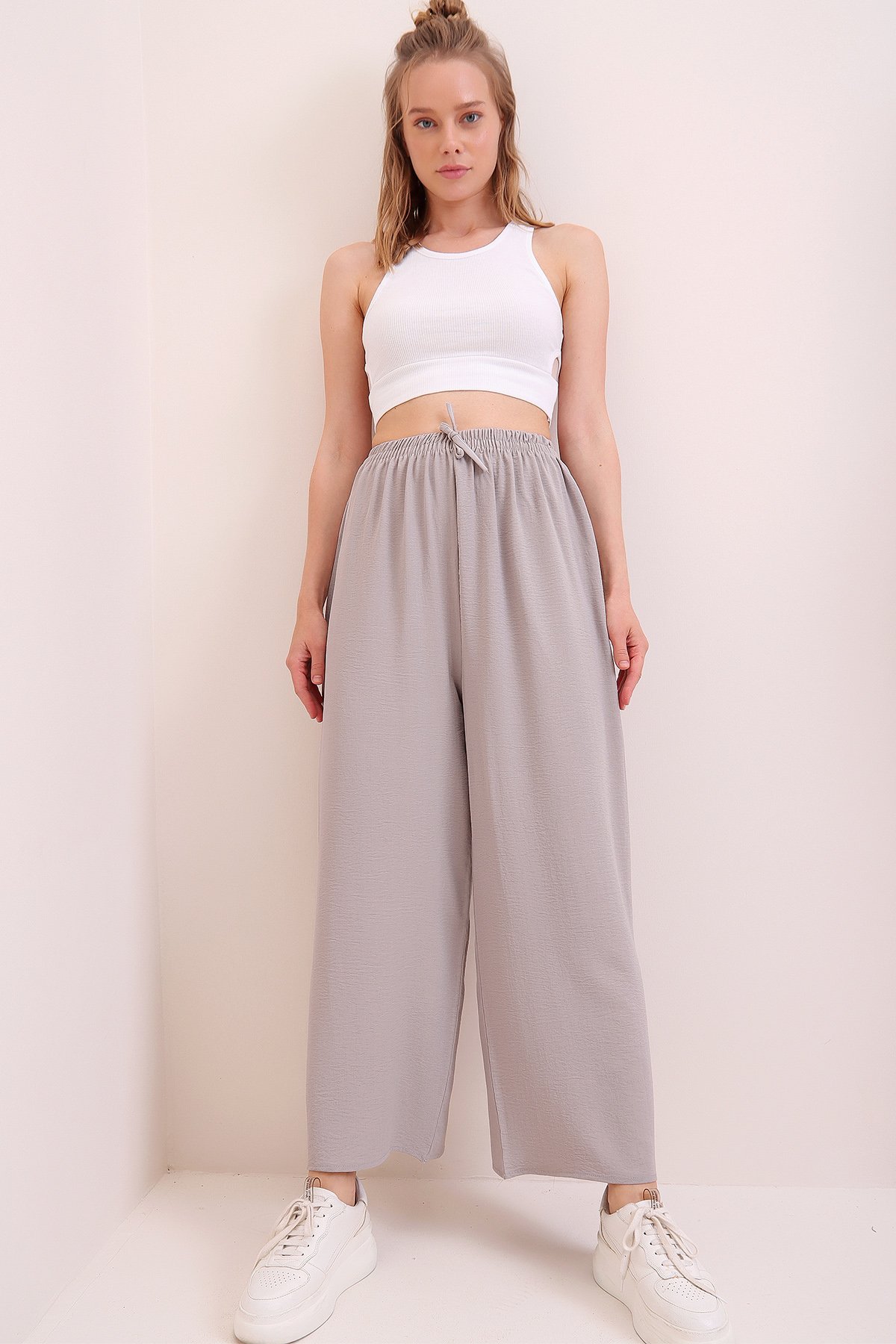 Beli Lastikli Rahat Kesin Aerobin Pantolon - Gri