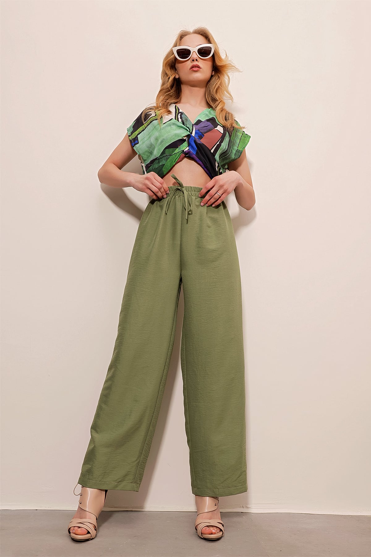 Beli Lastikli Rahat Kesin Aerobin Pantolon - Haki