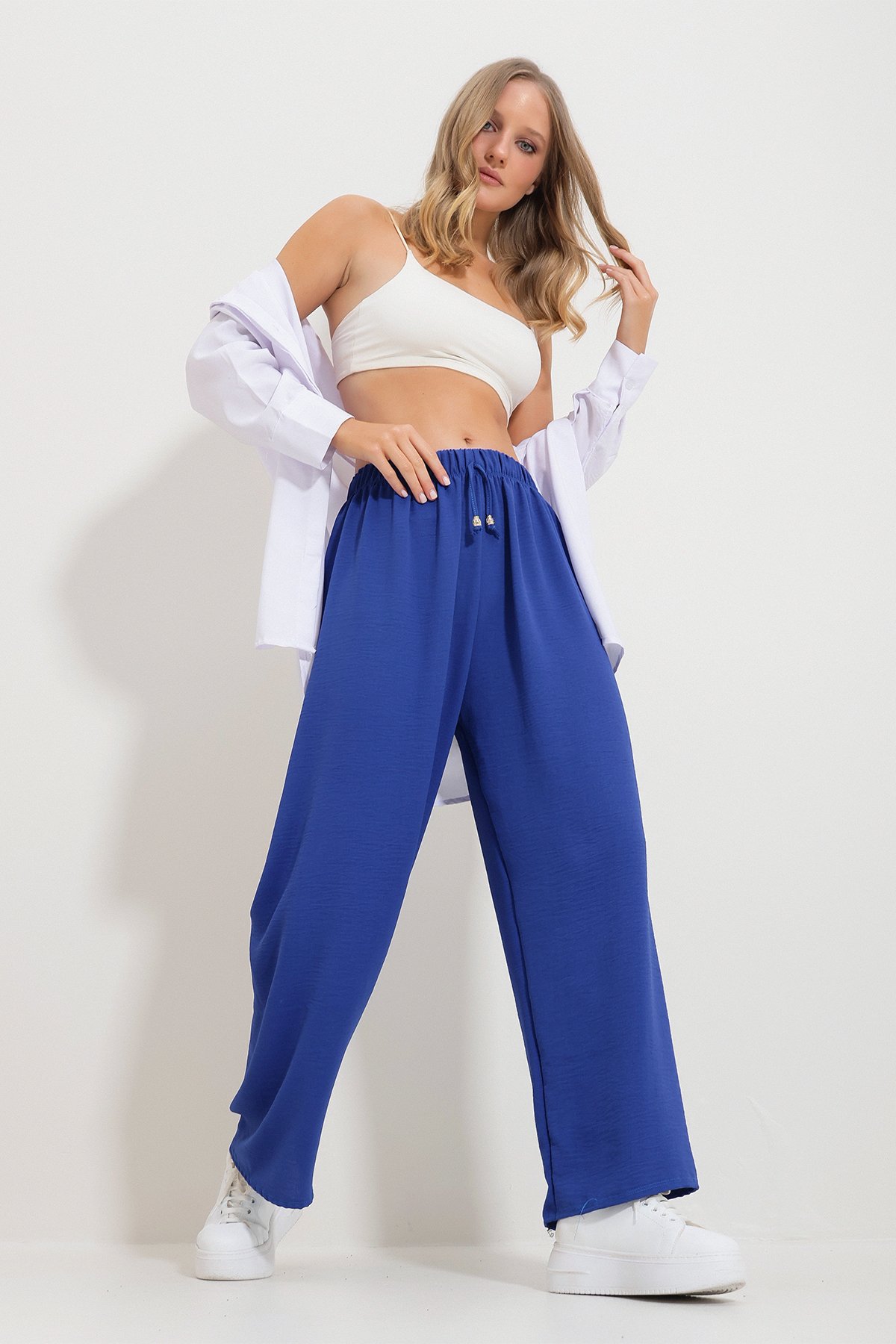 Beli Lastikli Rahat Kesin Aerobin Pantolon - Saks Mavisi